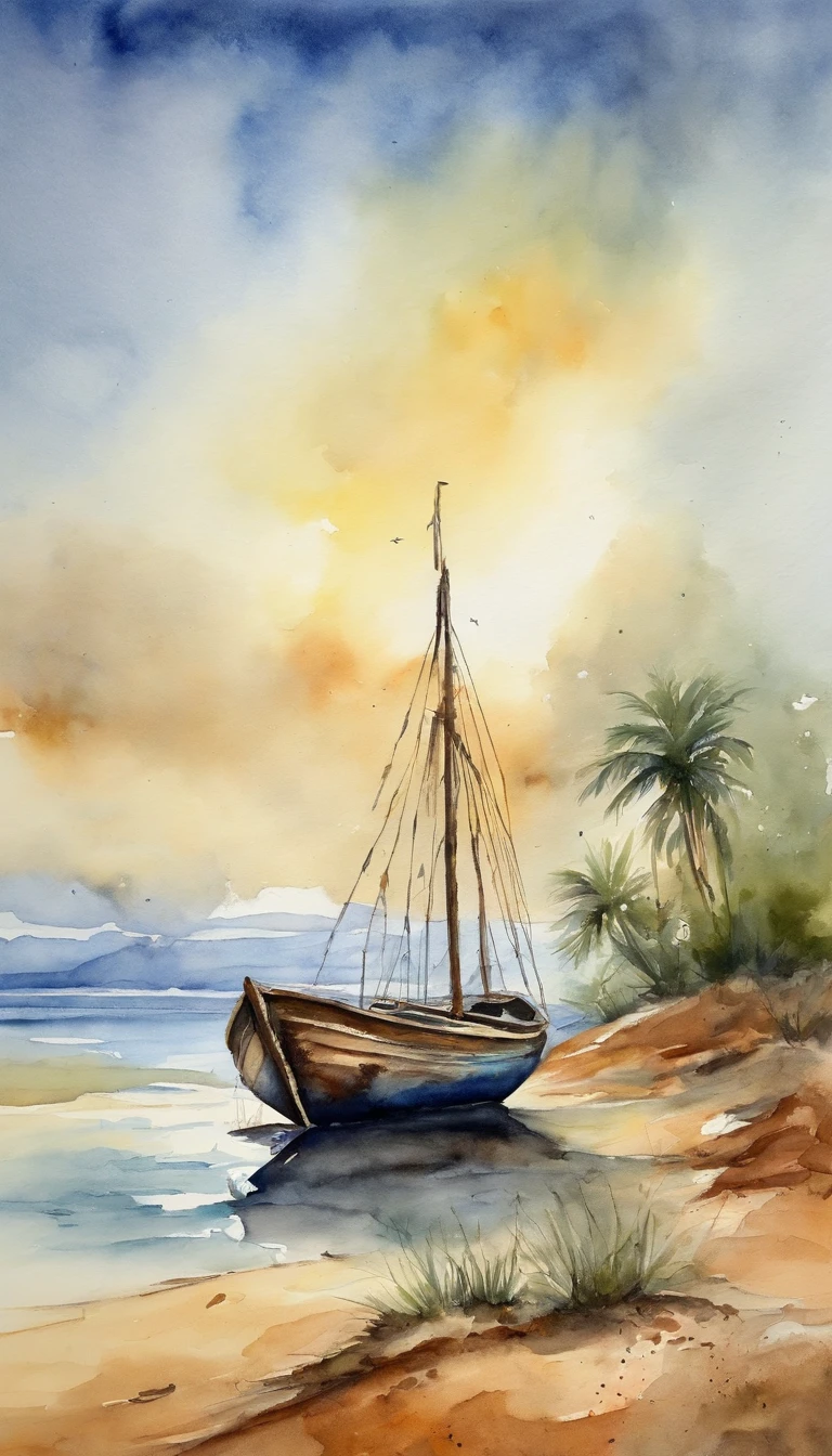 Boat stranded on a desert island