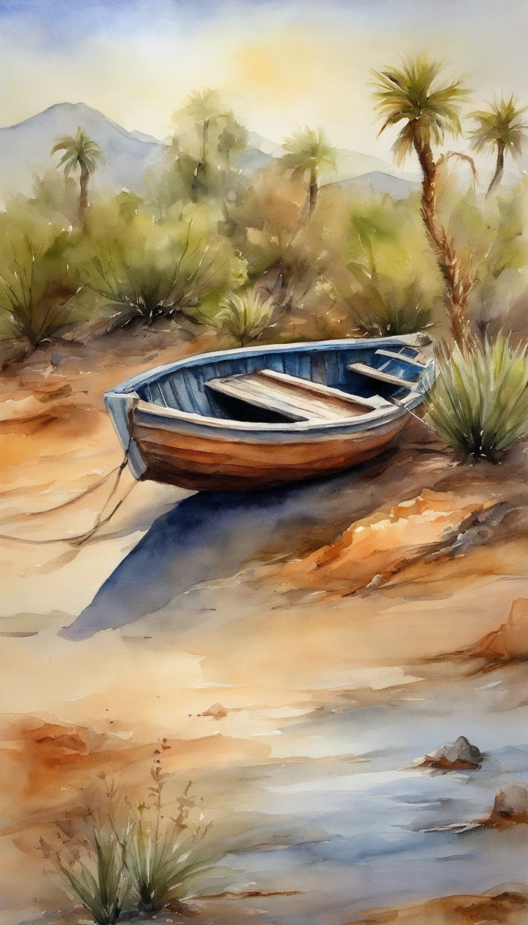 Boat stranded on a desert island