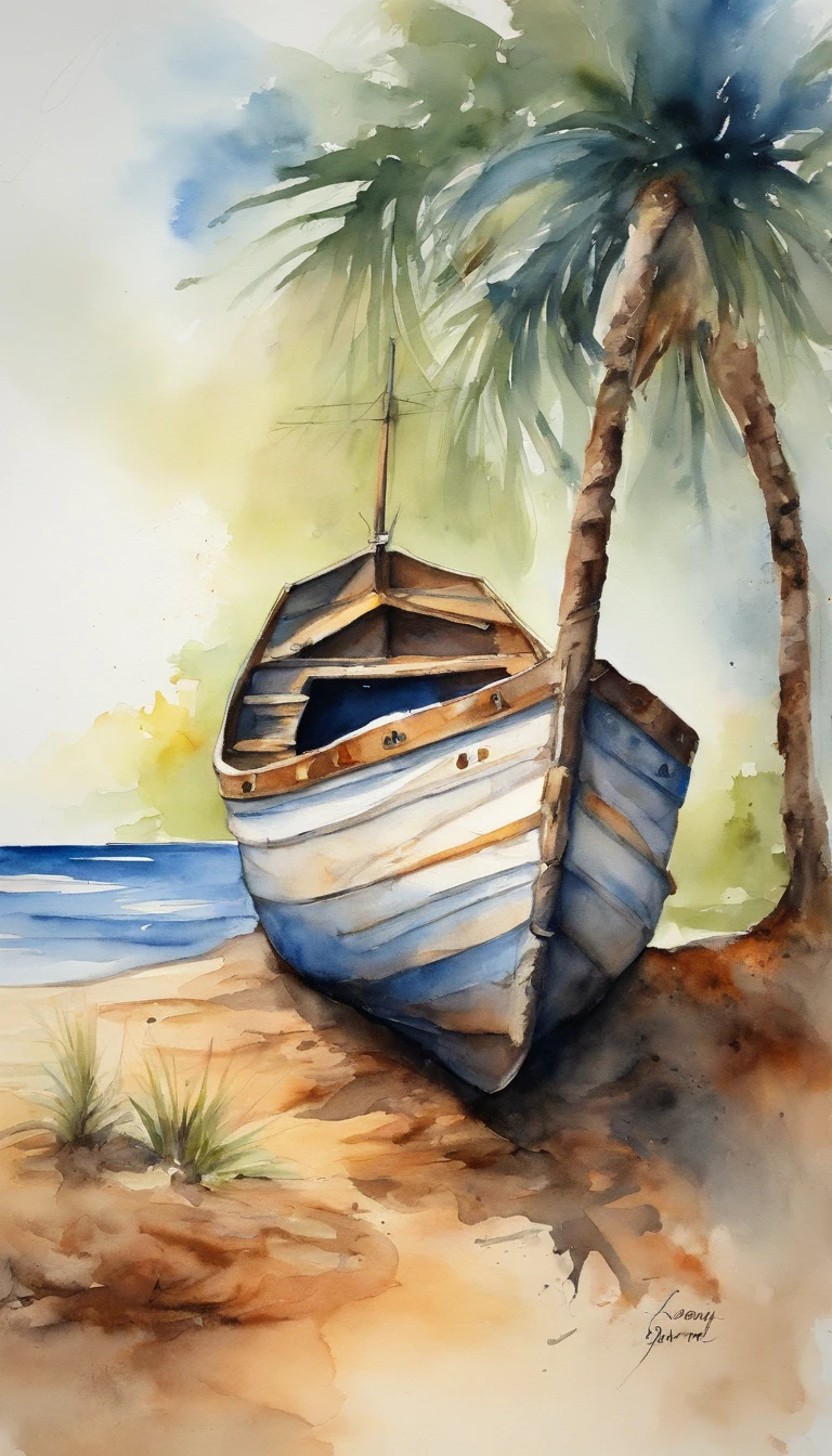 Boat stranded on a desert island