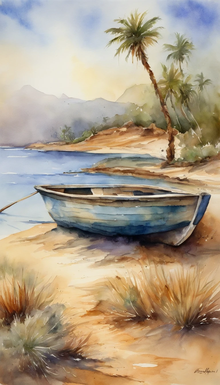 Boat stranded on a desert island