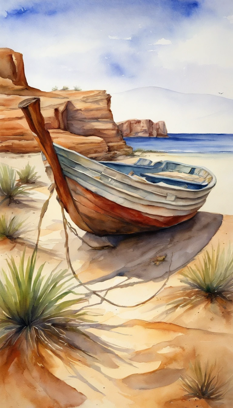 Boat stranded on a desert island