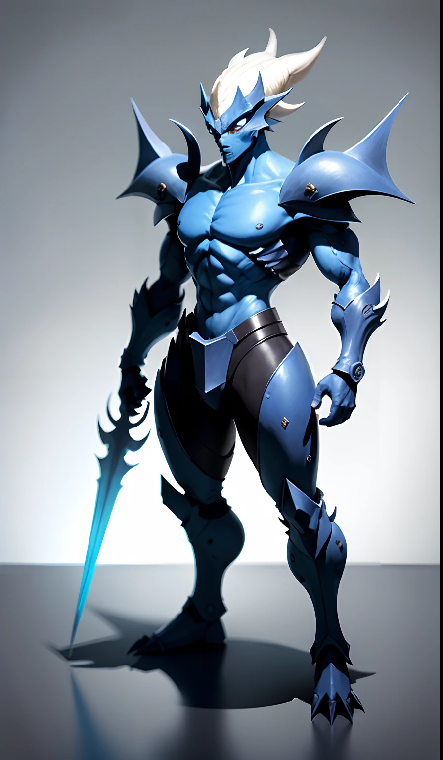 Solo, White background, Simple background, Blue skin, Full body, Standing, , duel monster, myth, The dragon,