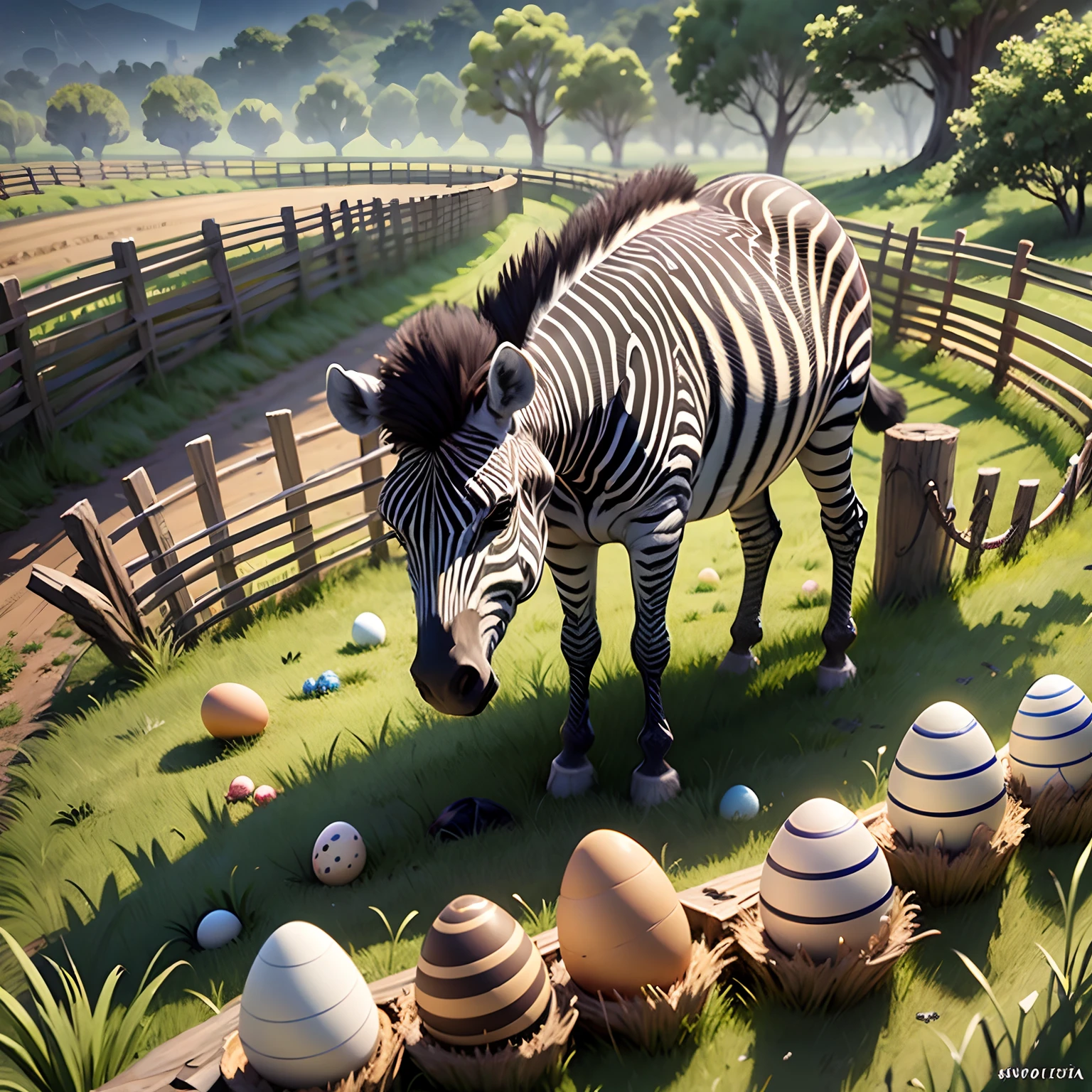 Zebra collecting lots of eggs on his farm --auto --s2
