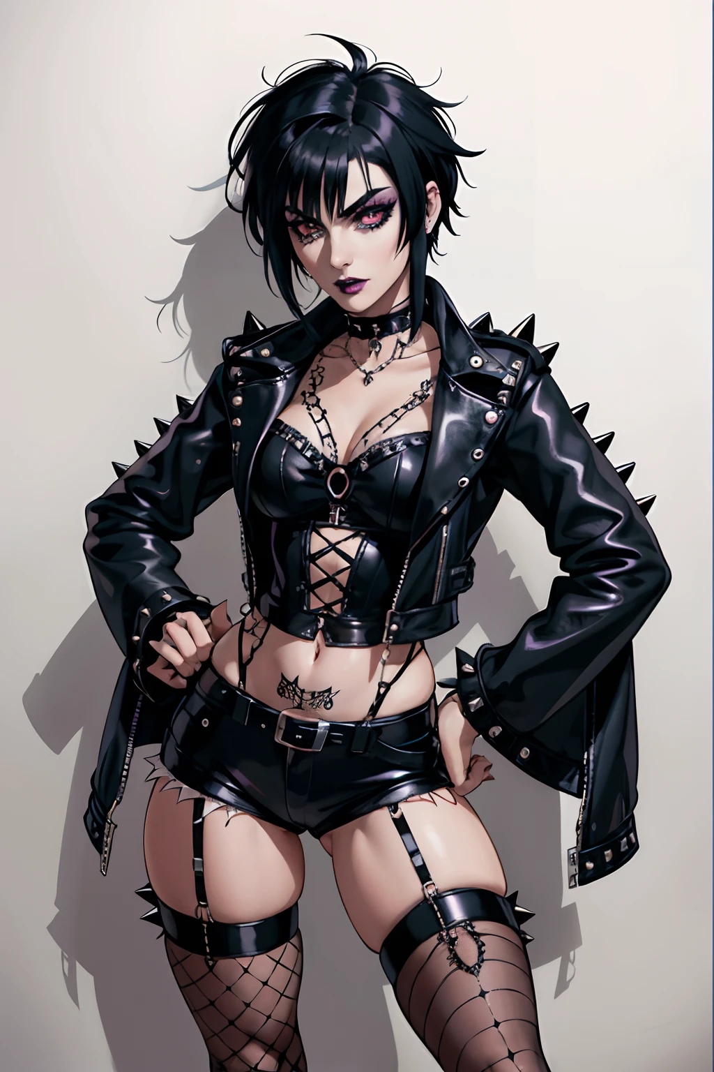 Punk trad goth subculture gothic Girl trad goth makeup punk post punk long hair with bang spikes choker fishnet stockings punk trad goth gothic subculture post-punk goth long black hair with bang Siouxsie Sioux