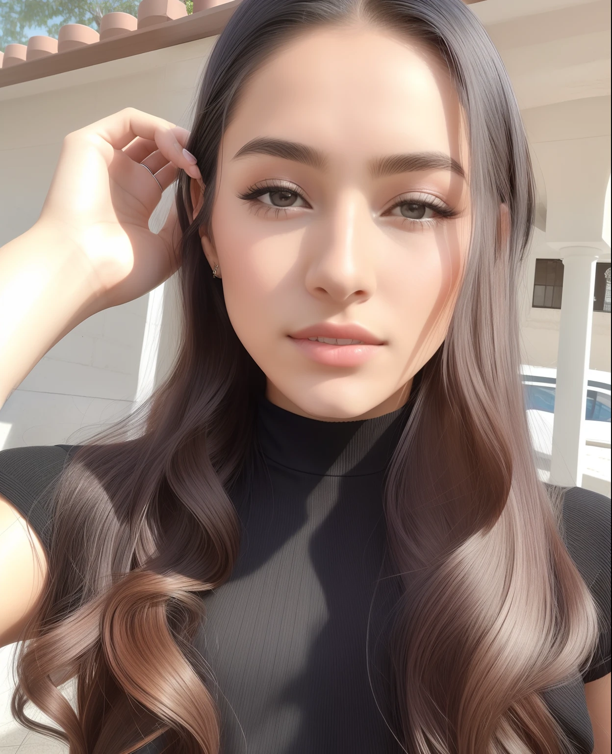 there is a woman with long hair and a black top, 18 years old, taken in the early 2020s, beautiful mexican woman, she is about 2 , she is about 20 years old, she is about 2 0 years old, 2 3 years oldold female model, 2 2 years old