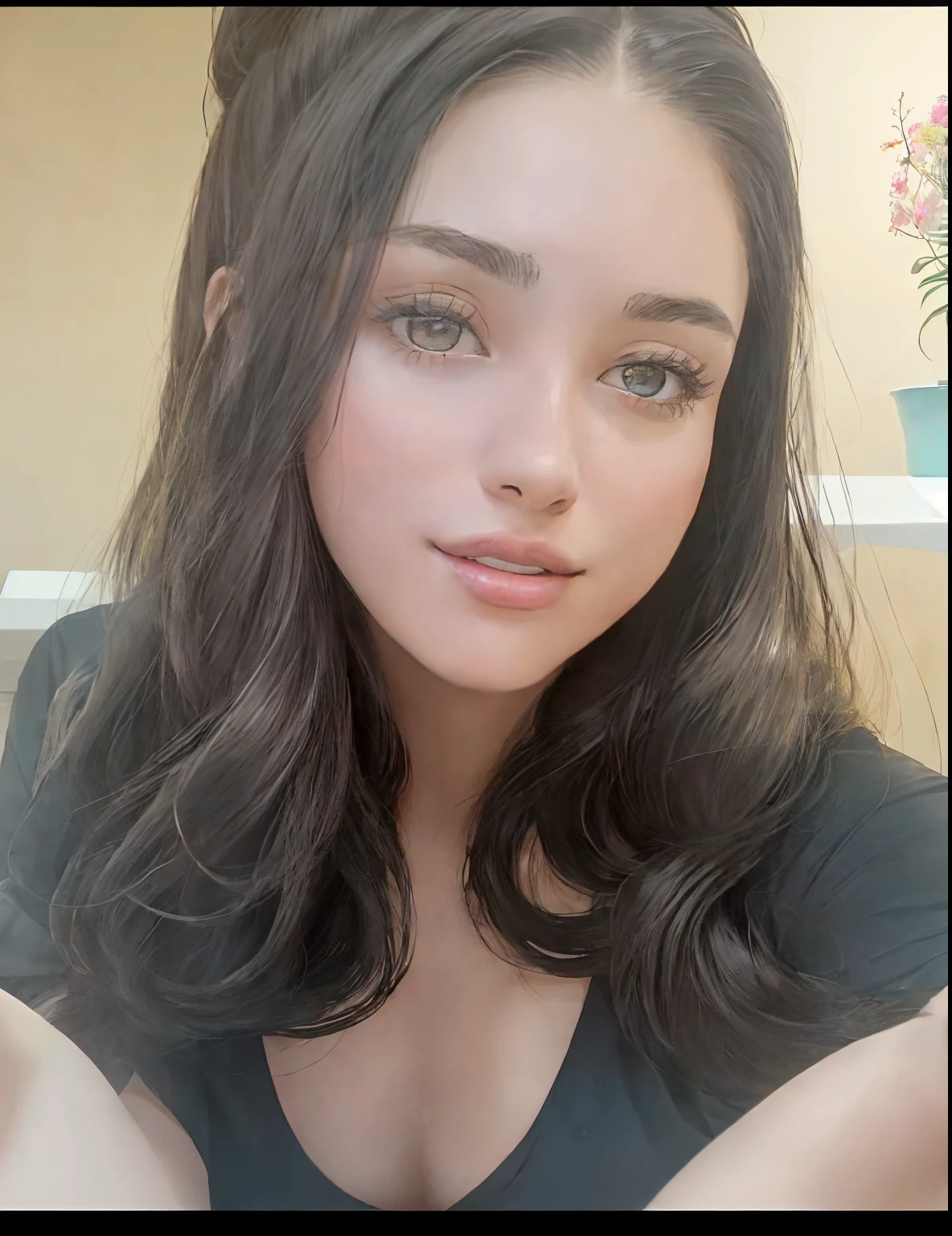 woman naked, Sexy girl with green eyes, tanned skin, Portrait Sophie Mudd, brown hair and large eyes, selfie of a young woman, bedroom eyes, Violet Myers, without makeup, Natural makeup, staring directly into camera, cara con artgram, subtle makeup, Impresionante foto de whole body, piercing green eyes, beautiful angle, attractive pose, Cute , only face pose, brunette goddess, High detail, Satisfied pose