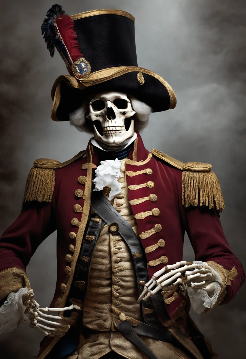 Skeleton George Washington fighting for freedom with a white background.