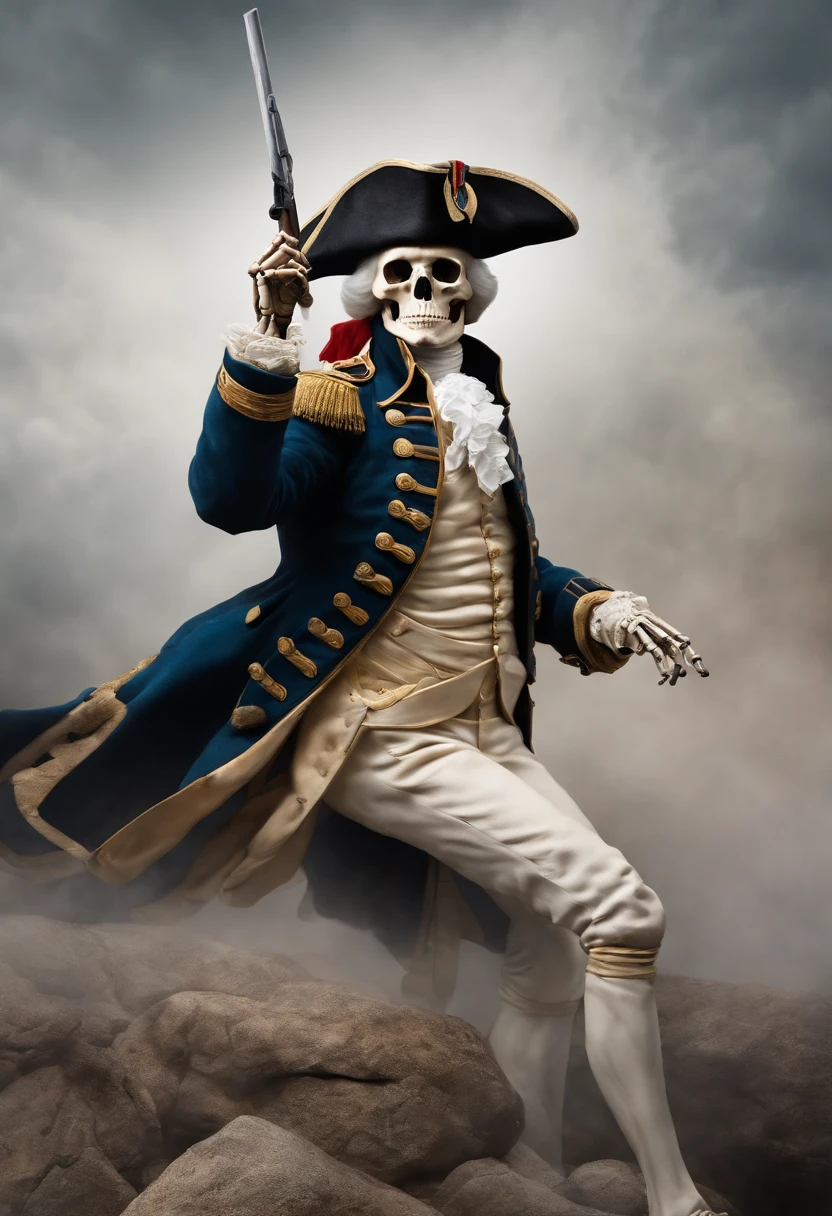 Skeleton George Washington fighting for freedom with a white background.