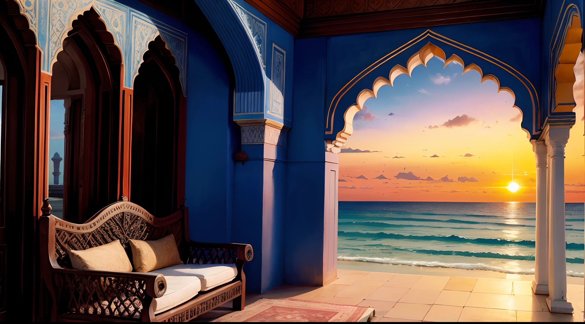 Dock of Calicut, India, Bharat, indian style, indo-muslim style, mixture of muslim and indian style, 15th cenutry, medieval age, exterior, india and hinduism element in architecture, white roof and white wall, humid and wet and hot