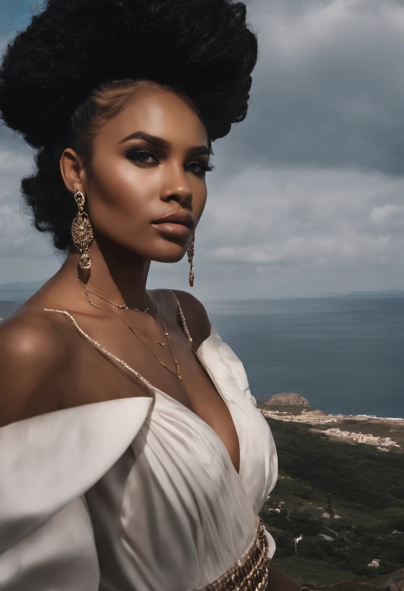 Uma jovem de pele escura e cabelos roxos com poder de ondas sonoras, penteado punk comprido, jaqueta preta, madura, quase adulta, estilo de arte de echiro oda, estilo de one piece, olhar intenso, intimidadora, olhos roxos e s