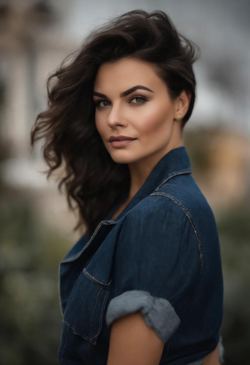 ultra realista, Un primer plano de una mujer con un vestido negro modelo Amy Lee , pelo corto negro, Cabello corto negro corte pixie, con el pelo corto, Olga Buzova, Pelo negro corto, Alina Ivanchenko, corte de pelo corto y oscuro, corte pixie, Corte de pelo Pixie, Julia Gorokhova, cabello corto y oscuro, Obra maestra, (Camisa ajustada con cuello en V y jeans de baja altura), (senos medianos), (cuerpo perfecto), (Pelo negro corto), afuera, (textura de la piel:1.1), La mejor calidad, ultra-high-resolution, Foto RAW, Nikon D850, Luz de fondo, Luz de llanta, luz solar brillante, Film grain:1.2,