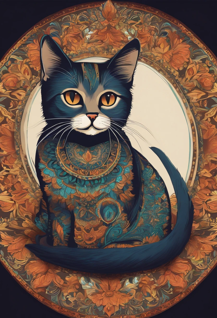 a cute cat based mandala ::style line art ::n_style simple, cartoon ::seed 100