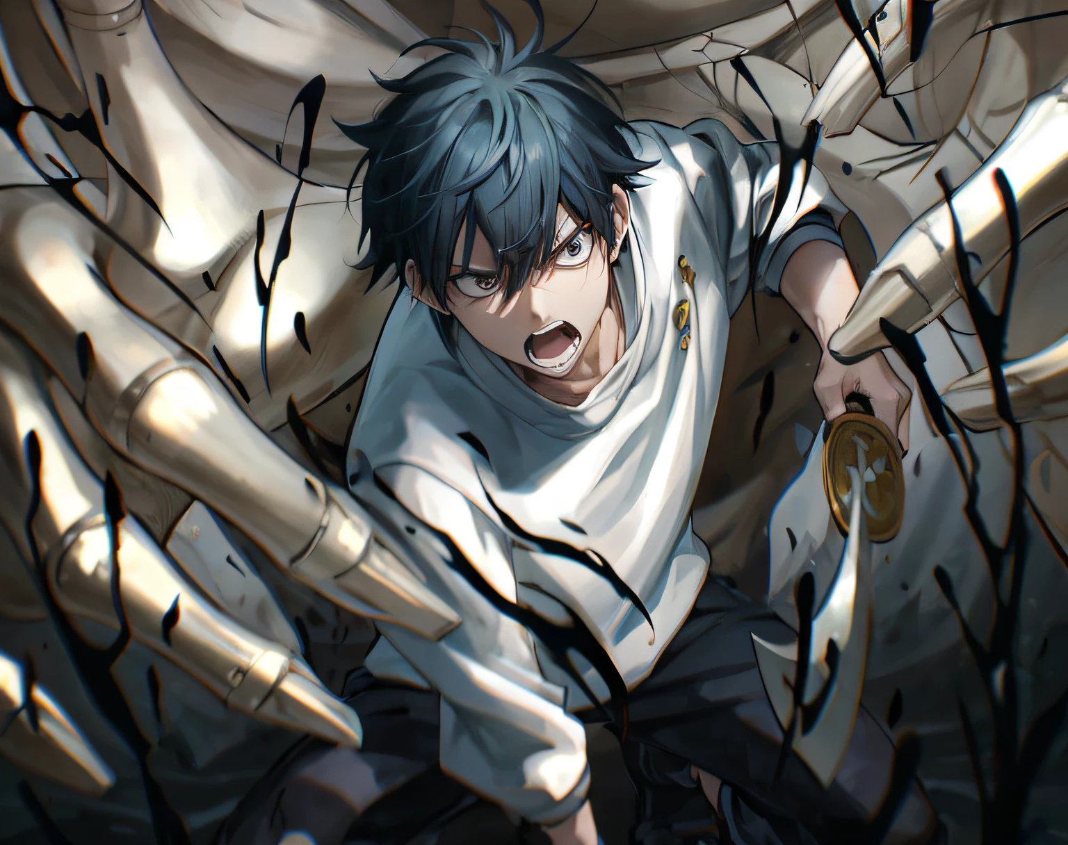 Yuta Okuttsu , Jujutsu Kaisen, emo, sword in hand, cabelos pretos, Serious,muita energia