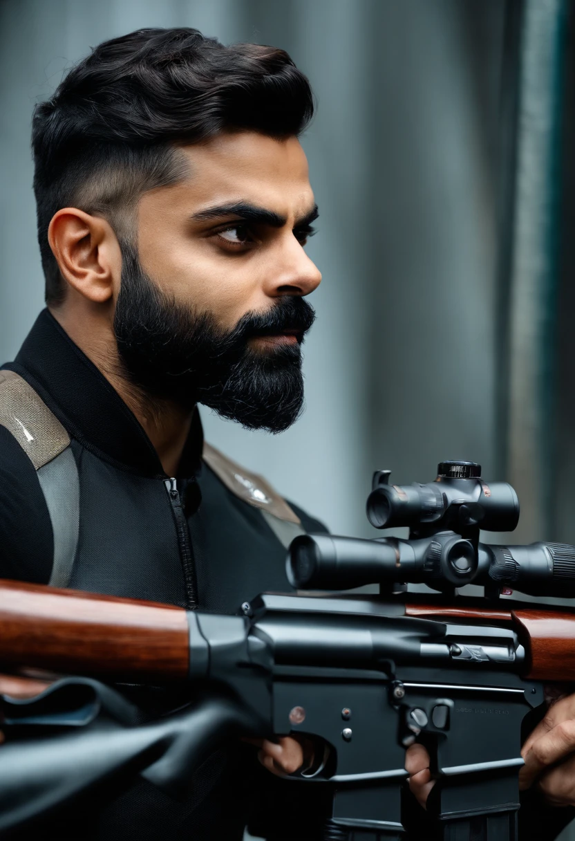 Virat kohli holding a shotgun suit , real , aesthetic,