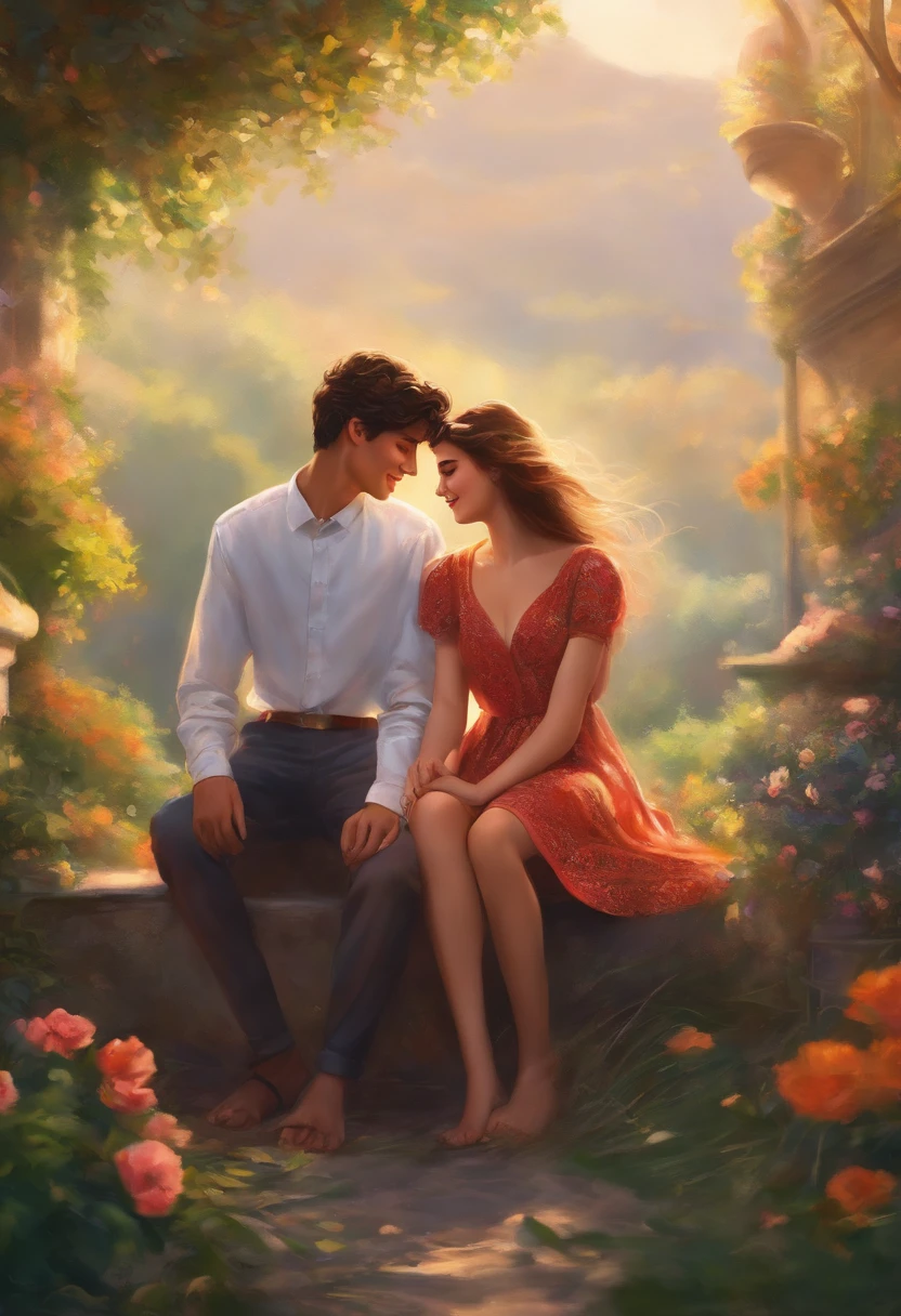 A beautiful woman with a radiant smile, comforting gaze, and flowing hair, [beaming,divine,angelic:1.2], is at the center of the artwork. She emanates warmth and happiness, capturing the viewer's attention. The woman is surrounded by a gay couple, [loving,affectionate:1.1], who share an intimate moment together.

The artwork is created using a mix of traditional and digital mediums, blending the elegance of oil painting with the precision of digital rendering. The brush strokes are visible, adding texture and depth to the overall composition. The colors are vibrant and vivid, showcasing the beauty of their emotions.

In the background, a peaceful garden sets the scene, with lush greenery and blooming flowers. Rays of golden sunlight filter through the leaves, creating a warm and ethereal atmosphere. The couple is seated on a wooden bench, with interconnected hands, conveying a sense of unity and deep connection.

The woman's eyes reflect kindness and understanding, while her lips are soft and inviting. The artist pays attention to detail, capturing each individual's unique features and expressions. The couple's love and affection are evident through their body language and gentle touches.

The overall image quality is of the highest standard, [best quality,4k,8k,highres,masterpiece:1.2], ensuring every detail is preserved and showcased. The level of realism is unparalleled, with [ultra-detailed,realistic,photorealistic,photo-realistic:1.37] rendering that brings the artwork to life.

In terms of artistic style, the portrait emphasizes the beauty of the human form and emotions. The artist harmoniously blends realistic elements with a touch of idealism, capturing the essence of love and connection. The colors are carefully chosen to enhance the overall mood, with warm tones dominating the composition.

The lighting adds depth and dimension to the artwork, with soft and diffused illumination enveloping the subjects. The play of light and shadow further accentuates thei