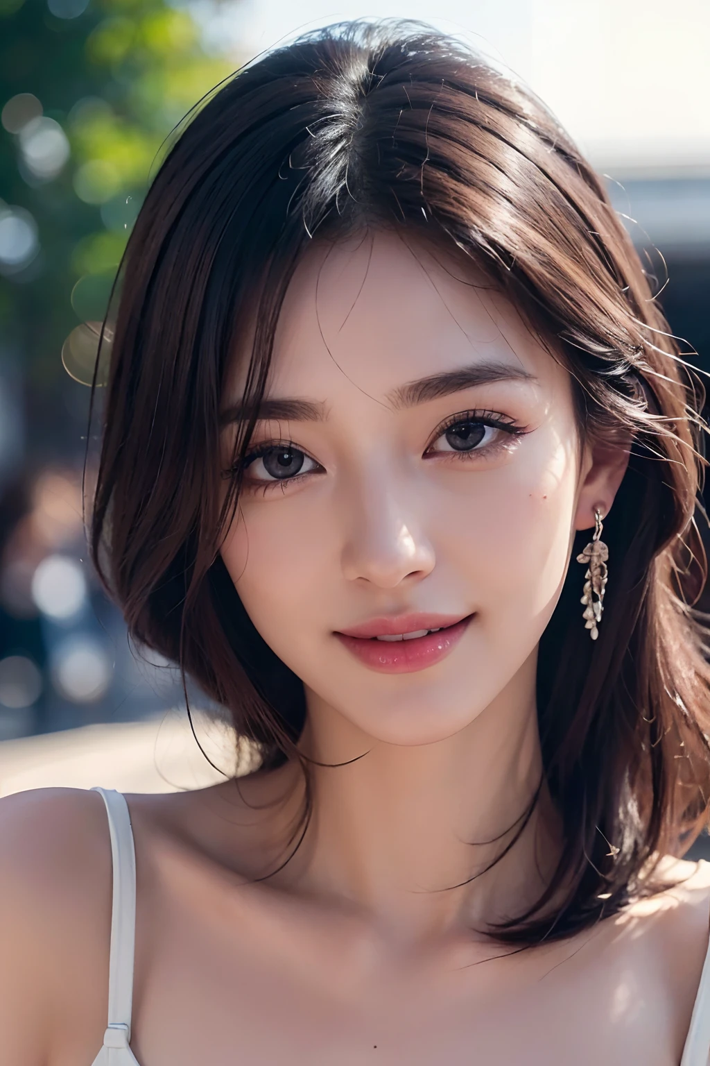 (Best Quality,4K,8K,hight resolution,masutepiece:1.2),Ultra-detailed,Realistic,Beautiful woman,Detailed eyes,Detailed lips,extra detailed face,long eyelashes,Luxury shopping malls,Latest Fashion Items,Happy smile,piece sign,Vivid colors,Studio Lighting