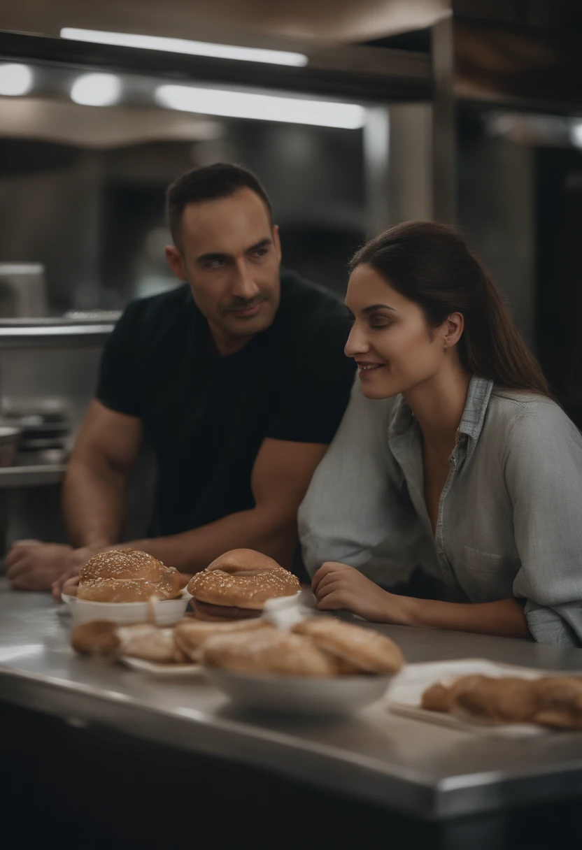 un homme marocain bel homme avec une fille travaillent dans un fast food type new age