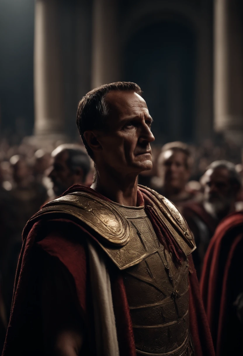 Produce an image depicting the moment when Julius Caesar uttered his last words, 'Et tu, Brute?