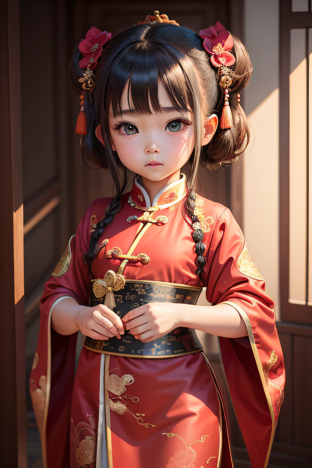 Little girl facing the camera cute 4k masterpiece Chinese style traditional clothing