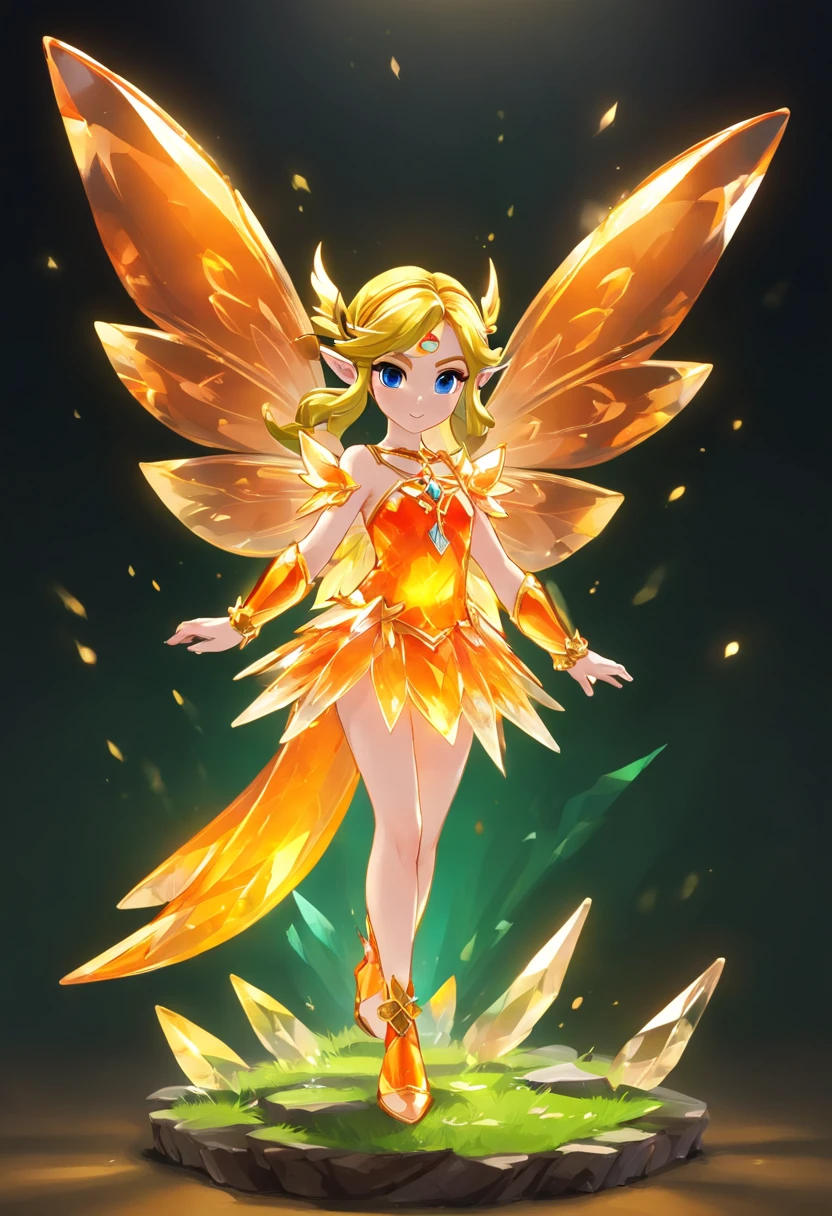 Fairy, made of luminescent orange crystal, crystal fairy wings, crystal armor, masterpiece, best quality