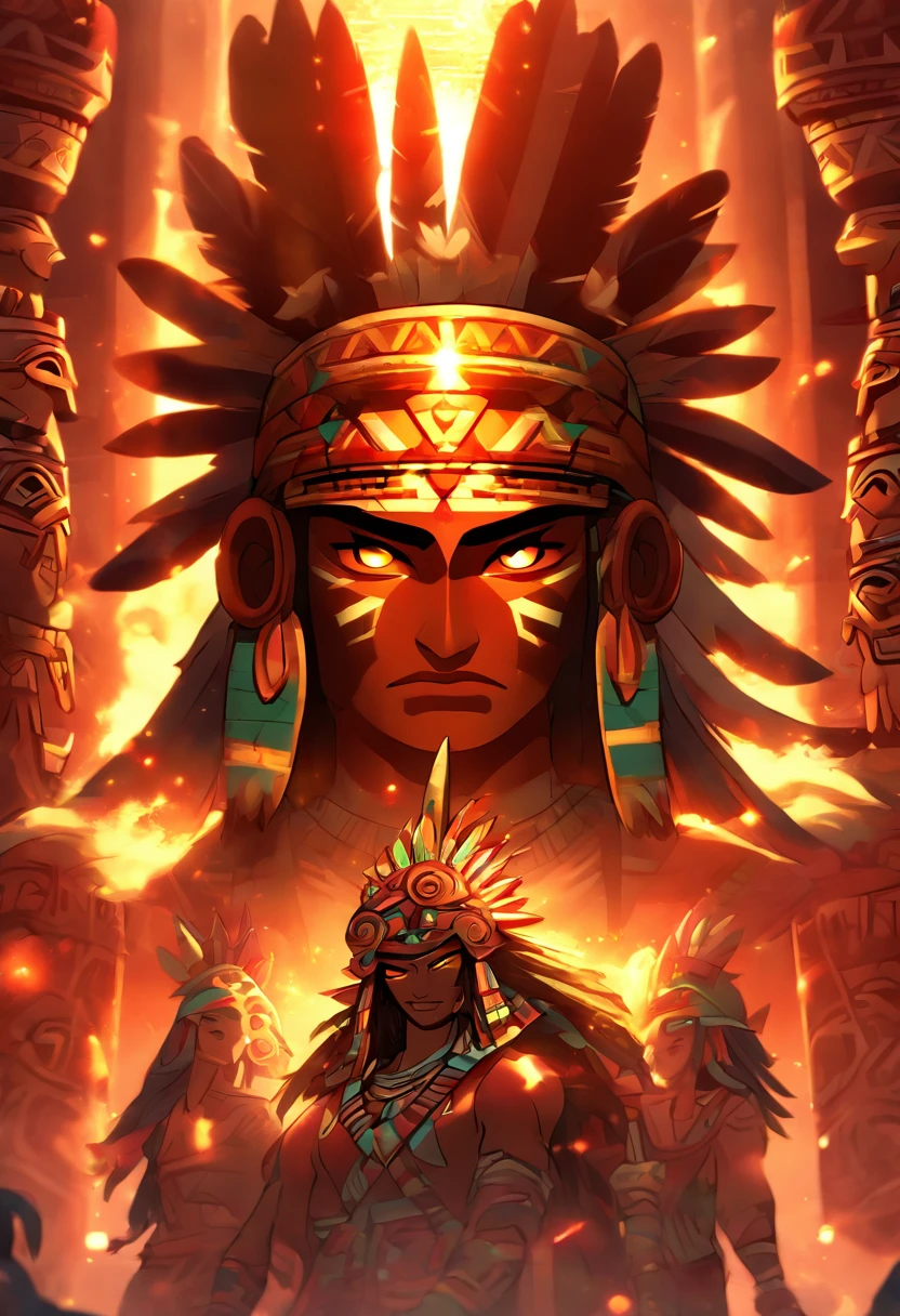 (((Aztec God Birth))) best quality, ultra-high resolution, 4K detailed CG, masterpiece, Huitzilopochtli,birth, god of war, Aztec mythology, Aztec temple, Aztec clothing, ray of light, Mexico, aesthetics , beautiful image, centered on the screen