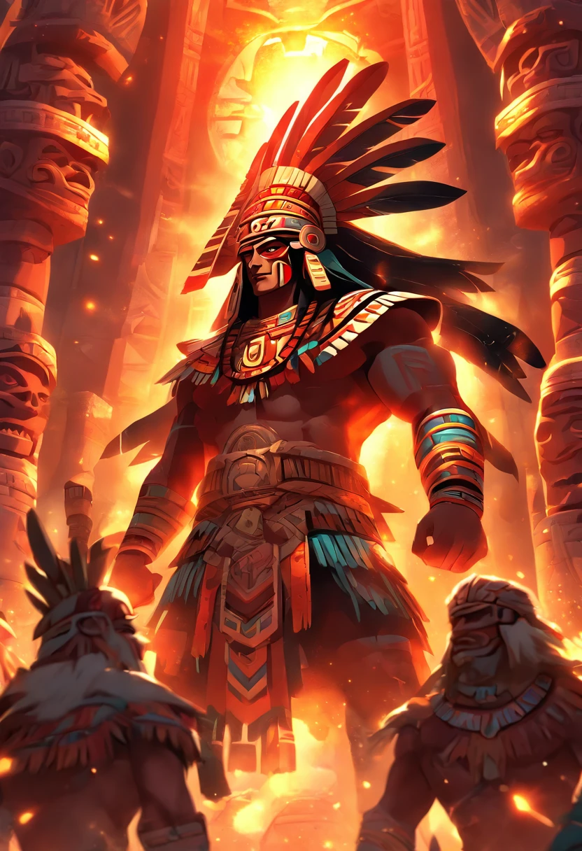 (((Aztec God Birth))) best quality, ultra-high resolution, 4K detailed CG, masterpiece, Huitzilopochtli,birth, god of war, Aztec mythology, Aztec temple, Aztec clothing, ray of light, Mexico, aesthetics , beautiful image, centered on the screen