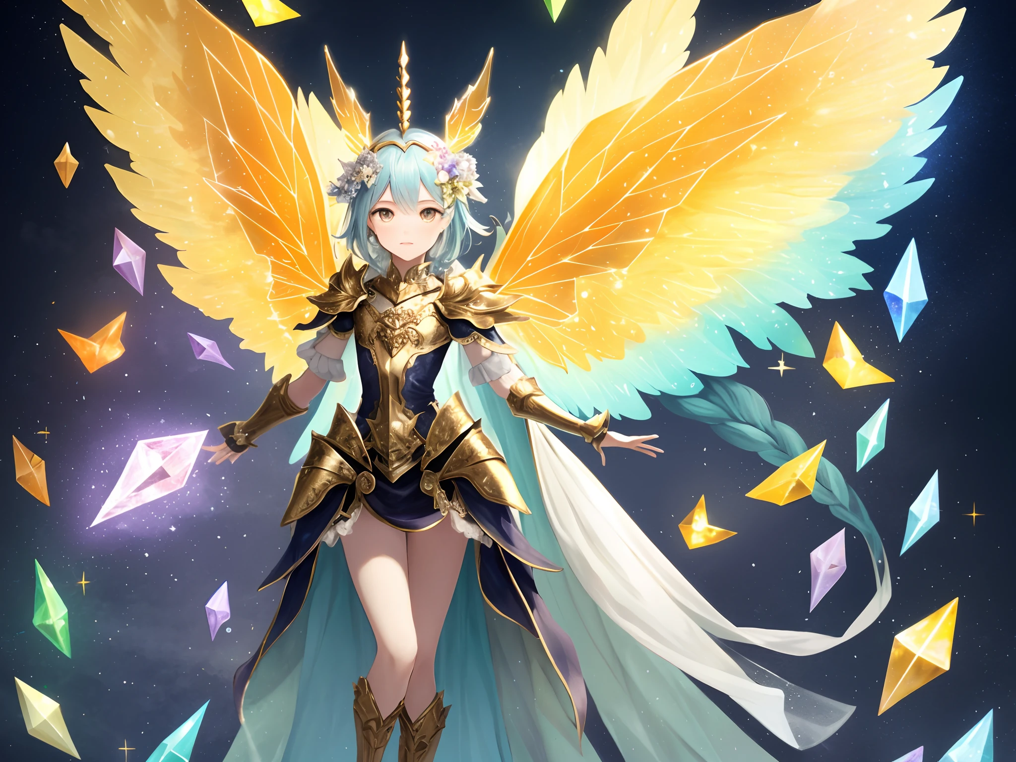 Fairy, made of luminescent orange crystal, crystal fairy wings, crystal armor, masterpiece, best quality