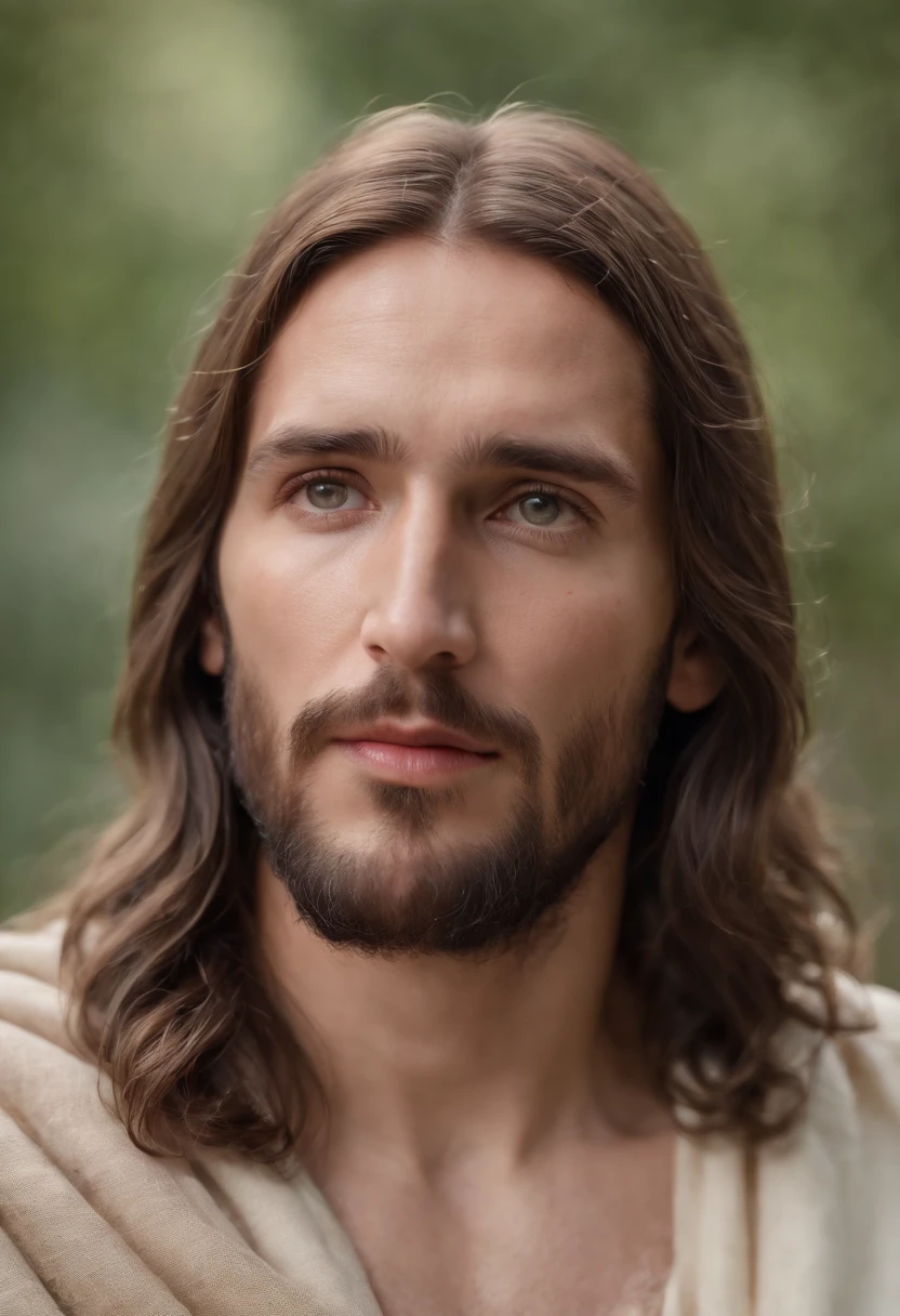 Jesus Christ from body to womb looking. Forward with a look of tenderness and compassion.