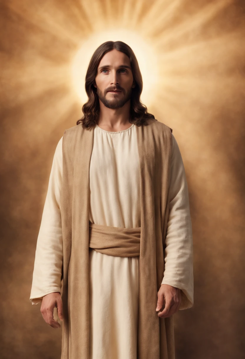 Jesus Christ full body looking. Forward with a look of tenderness and compassion.