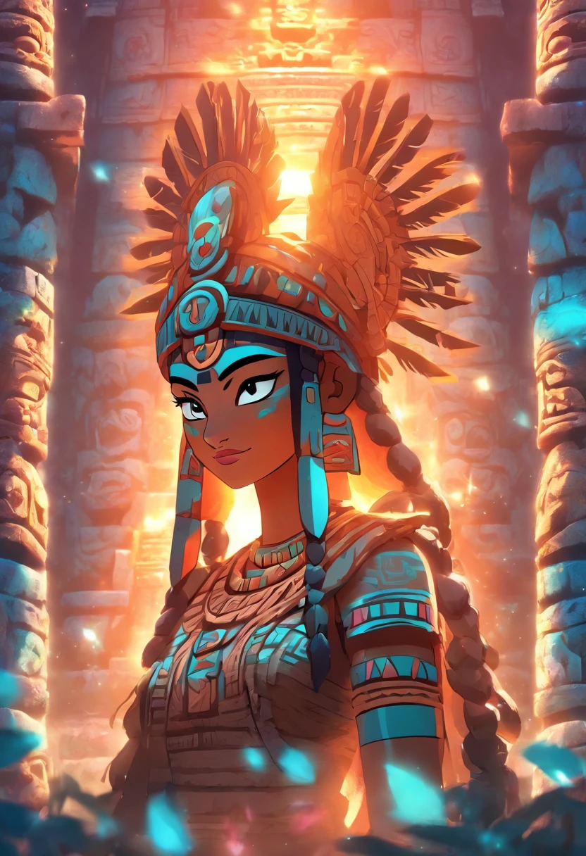 (((Elderly Mayan Goddess))) best quality, ultra-high resolution, 4K detailed CG, masterpiece, Itzamná, god of the heavens, Mayan mythology, elderly, old, ancient, sunlight, Mayan temples, Mayan clothing, Mexico, aesthetics, beautiful image, centered on the screen