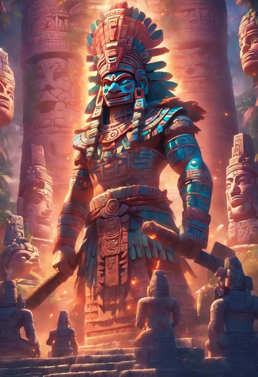 ((( Elderly Mayan God))) best quality, ultra-high resolution, 4K detailed CG, masterpiece, Itzamná, god of the heavens, Mayan mythology, elderly, old, ancient, sunlight, Mayan temples, Mayan clothing, Mexico, aesthetics, beautiful image, centered on the screen