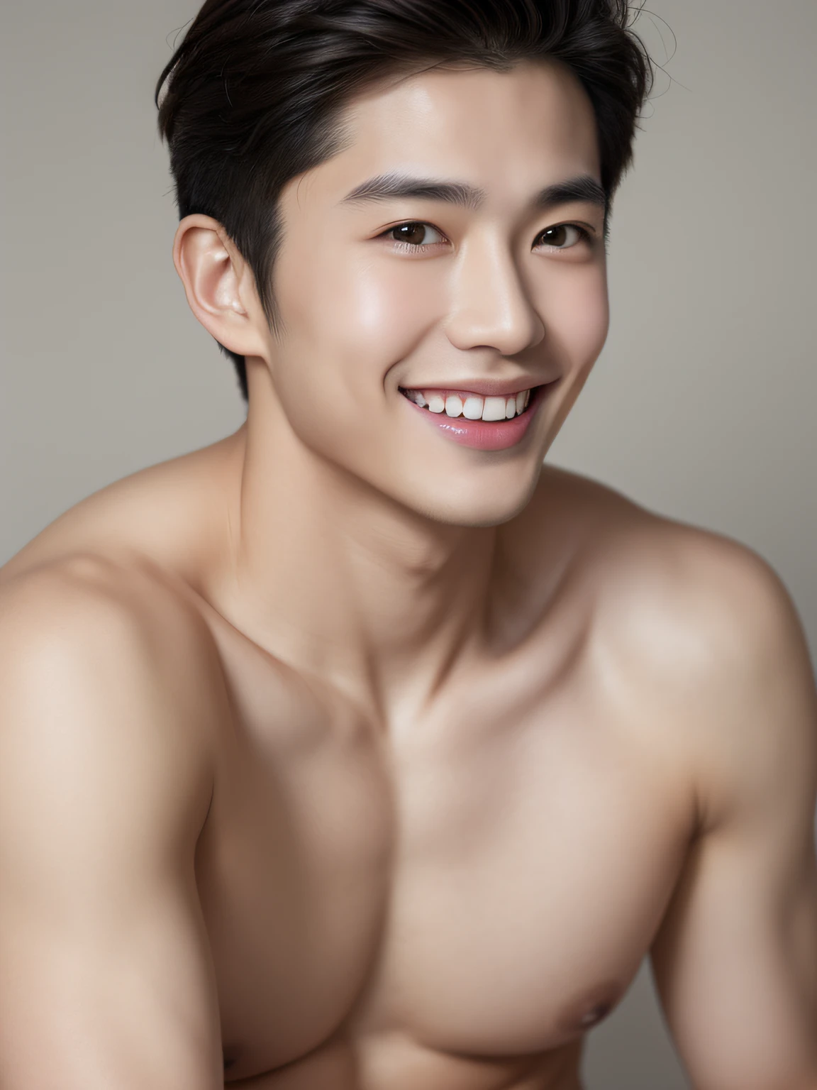 (photo realistic), Best quality, High quality, A high resolution, 4K, Masterpiece, detailed face, detailed eyes, asian male, 1 or 2 asian males, young male, perfect face, perfect bodies, handsome, ((full body)), nude, penis, smile, at home