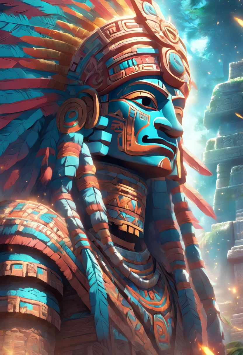 ((( Elderly Mayan God))) best quality, ultra-high resolution, 4K detailed CG, masterpiece, Itzamná, god of the heavens, Mayan mythology, elderly, old, ancient, sunlight, Mayan temples, Mayan clothing, Mexico, aesthetics, beautiful image, centered on the screen