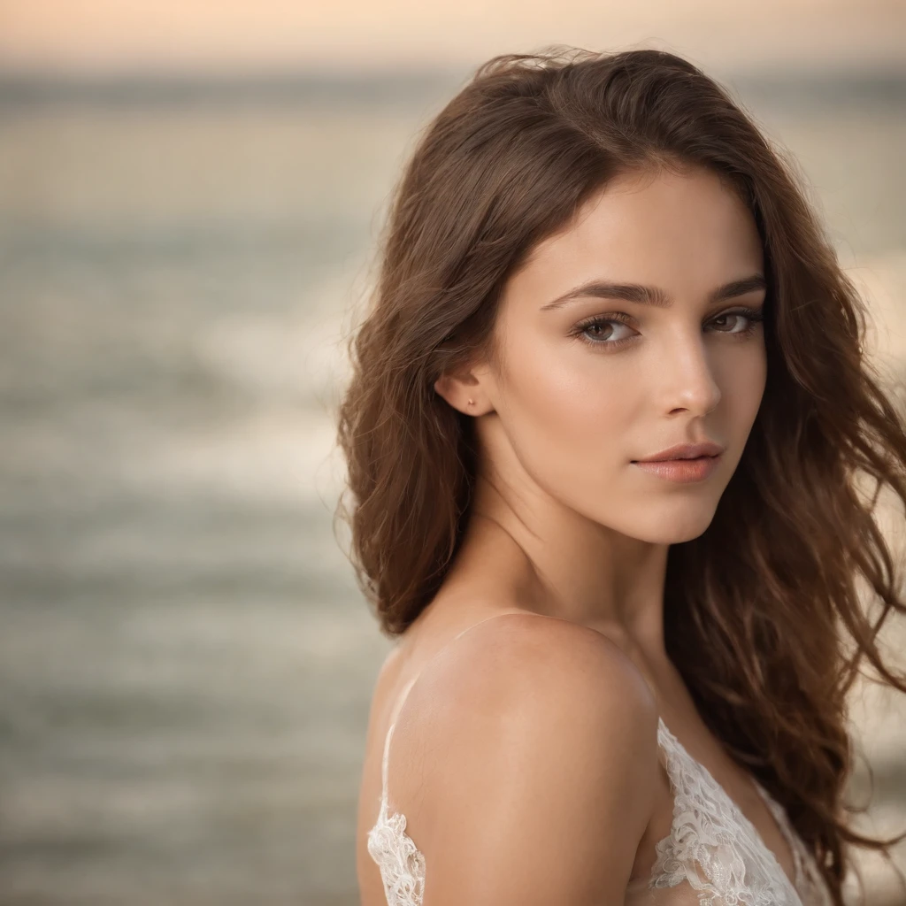 mulher sexy, 20 anos, esguio, atletic, pele bronzeada brilhante, Seios enormes, cintura fina, cabelos loiros cacheados, lingerie branca, Realistic, fotografia, real, natural