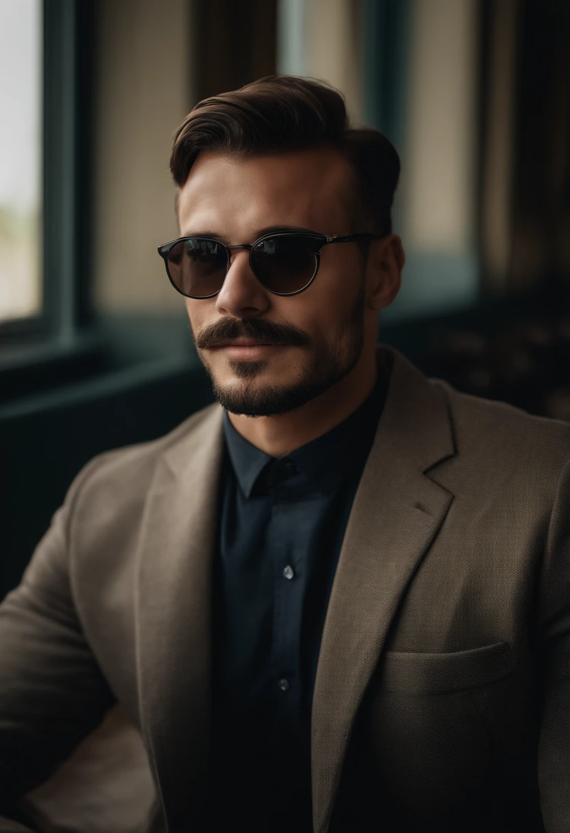a rich Young man with a beautiful background in Italy, boxerschnitt, light moustache with transition to goatee with 4mm length (best quality, hight resolution, Meisterwerk:1.2), Detaillierte und realistische Darstellung, Lebendige Farben, Mediterrane Beleuchtung, Raw Photo,Ultra Realistic,8K, charmante italienische Villa, malerische Landschaft der Toskana, Lush green vineyards, Azurblaues Meer, Elegant black  suits, Stylische Sonnenbrille, Luxurious mansion, Schwimmbad, Jacht, Italienischer Sportwagen, Entspannte und selbstbewusste Haltung, confident smile, Summer atmosphere.