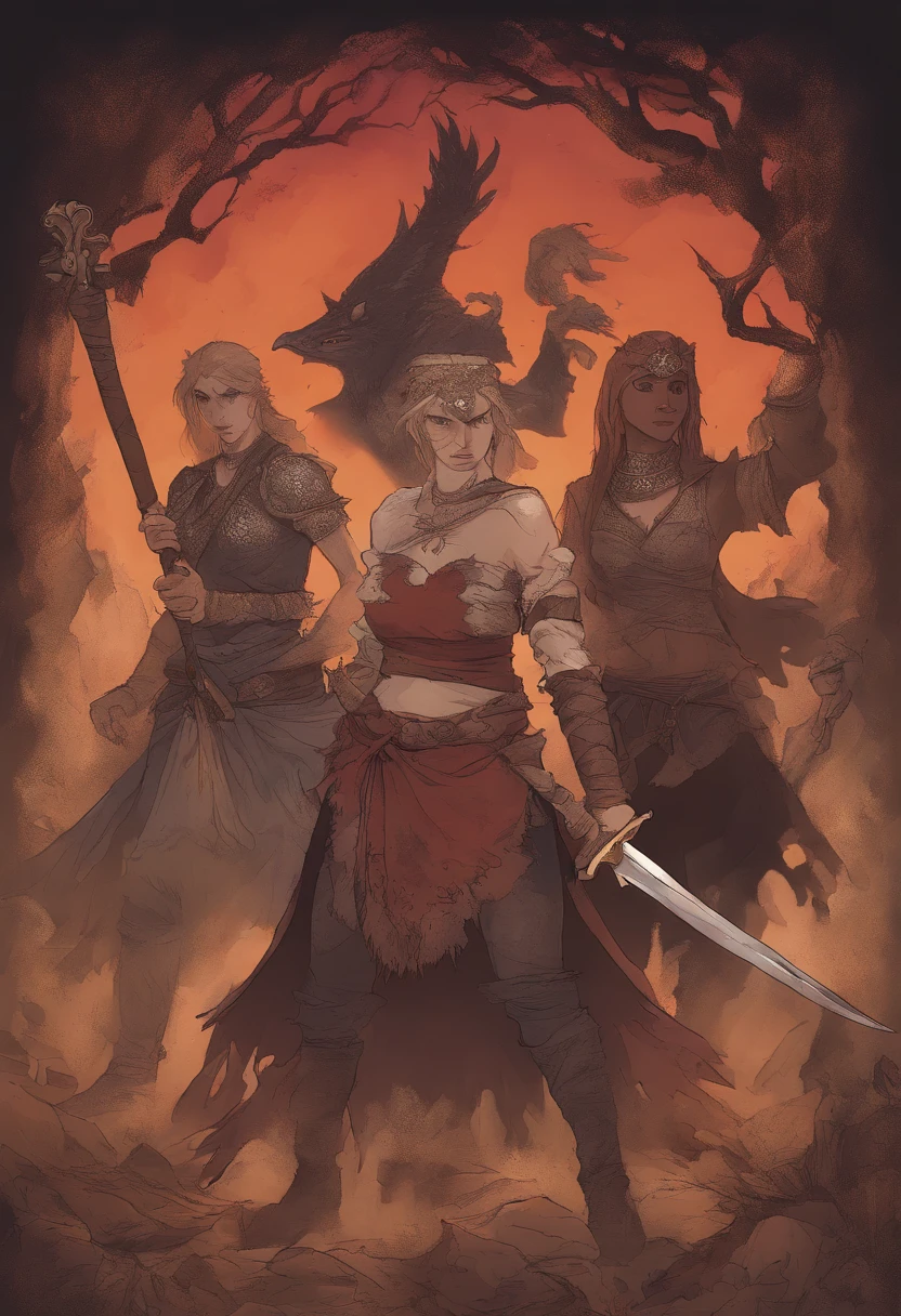 hyborian slaves, 3 girls, sword and sorcery style