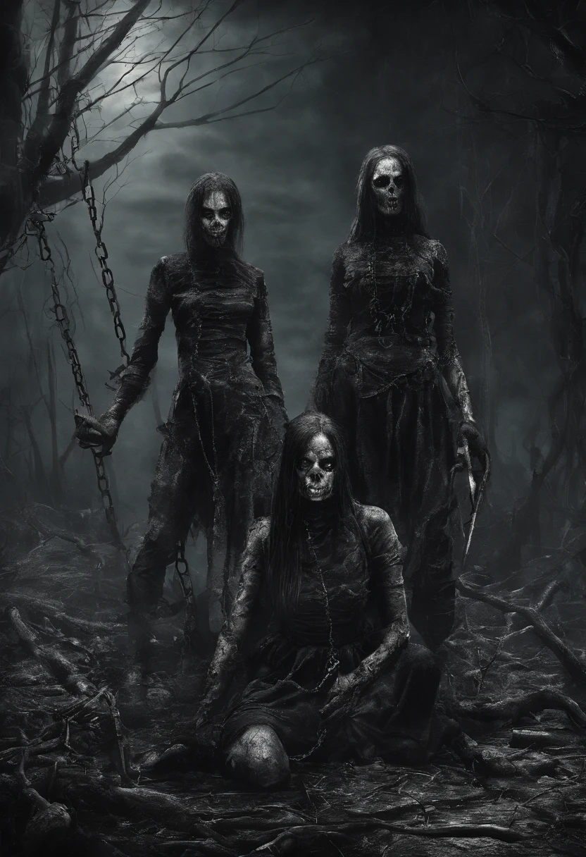 hyborian slaves, 3 girls, chained