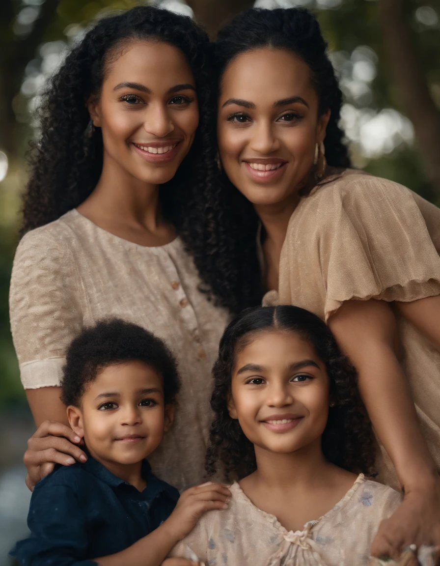 A family of four. Being a 50 year old mother, hair blonde, but light brown skin and dark eyes. The eldest daughter is 30 years old, mix of Brazilian and Japanese, with more Brazilian features than Japanese ones, com cabelo escuro, Thick, from 2A. The somewhat poorly cared for male child, of about 25 years, blackquality hair, skin fair, mix of Brazilian and Japanese, half to half. And the youngest daughter is 2, Brunetette, front green highlights, more Japanese than Brazilian.