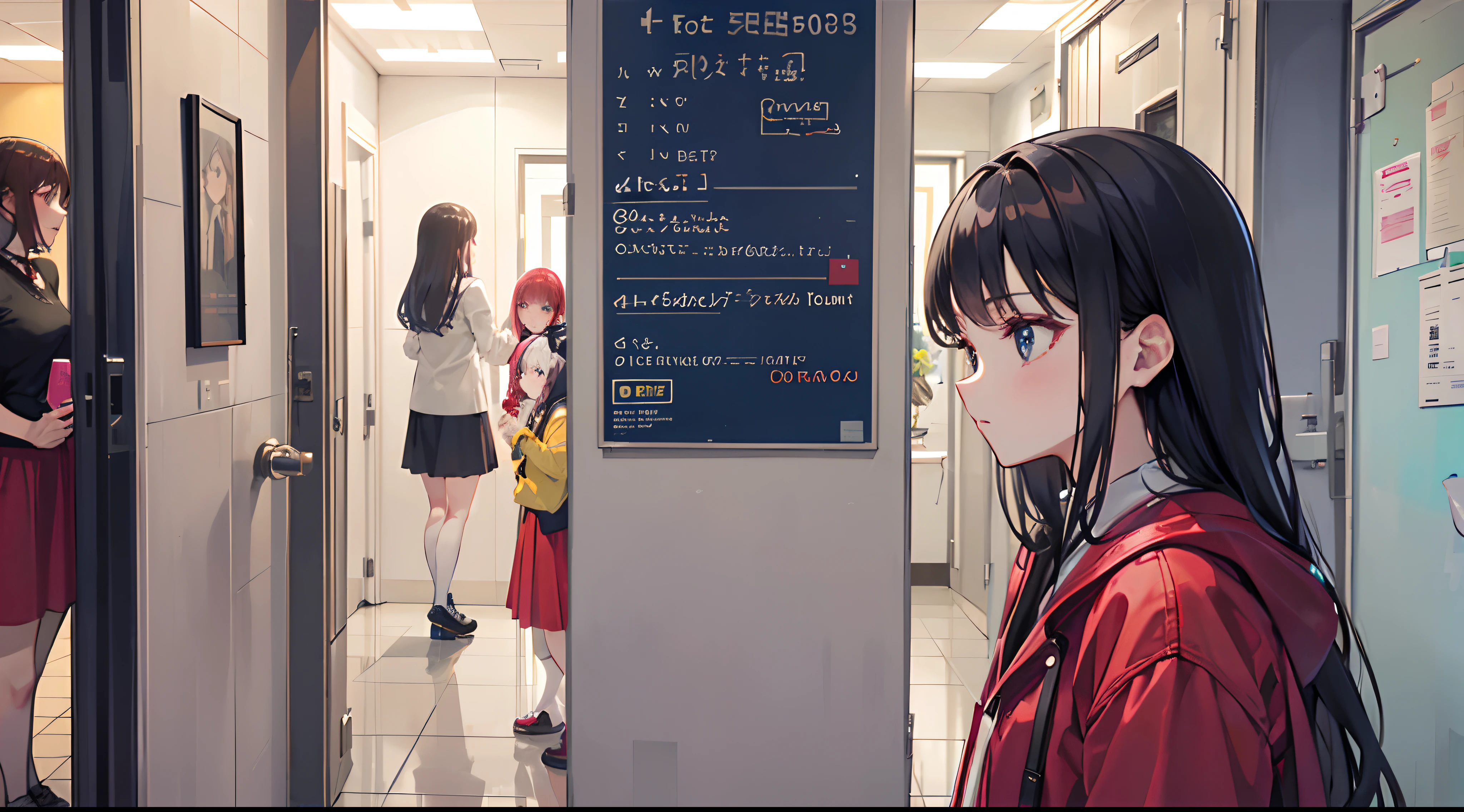 Crowded women's restroom.(4+woman:2)