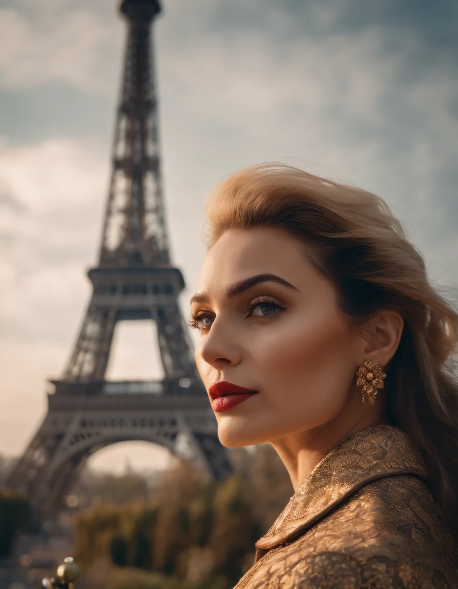 (best quality,4k,8k,highres,masterpiece:1.2),ultra-detailed,(realistic,photorealistic,photo-realistic:1.37),portrait,medium:oil painting,man,wearing Gucci clothes,mixed race,woman,with blonde hair,wearing Gucci clothes,in front of the Eiffel Tower,beautiful detailed eyes,beautiful detailed lips,extremely detailed eyes and face,long eyelashes,modern fashion style,romantic atmosphere,clear blue sky,soft sunlight,stunning view,cityscape,park,flowers,lovely couple,stylish poses,confident expressions,vivid colors,fine brushwork,impressive perspective,immaculate details,meticulous craftsmanship.