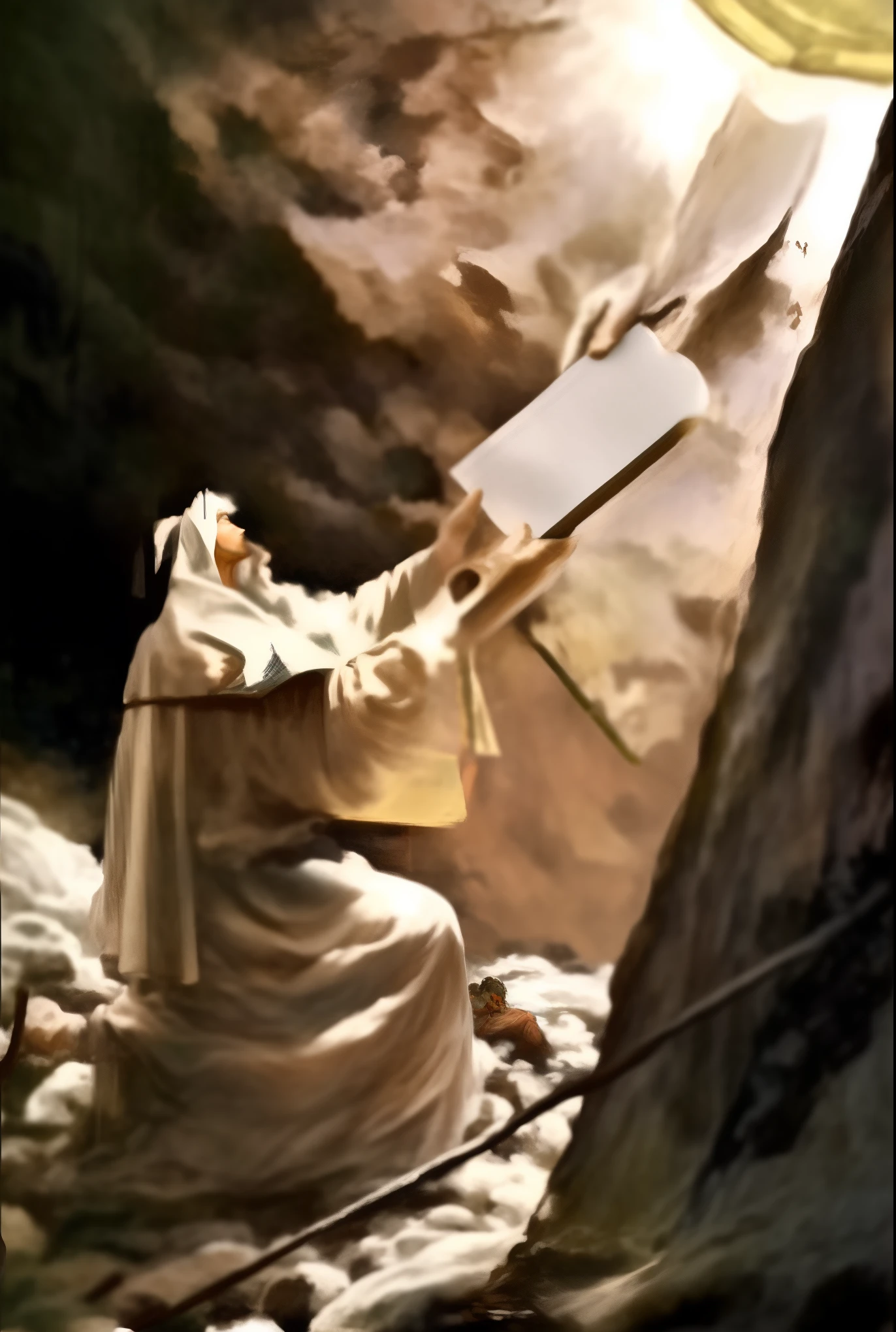 pintura de um homem ajoelhado em uma caverna segurando um livro, biblical painting, biblical image, bible illustration, moses, biblical art, Gal Yosef, epic biblical representation, foto do perfil, biblical art style, Jeremias, wizard reading a directory, Steve Huston, Antigo Testamento, inspired by moses van Uyttenbroeck, Directed by: Randolph Schwabe, artistic depiction