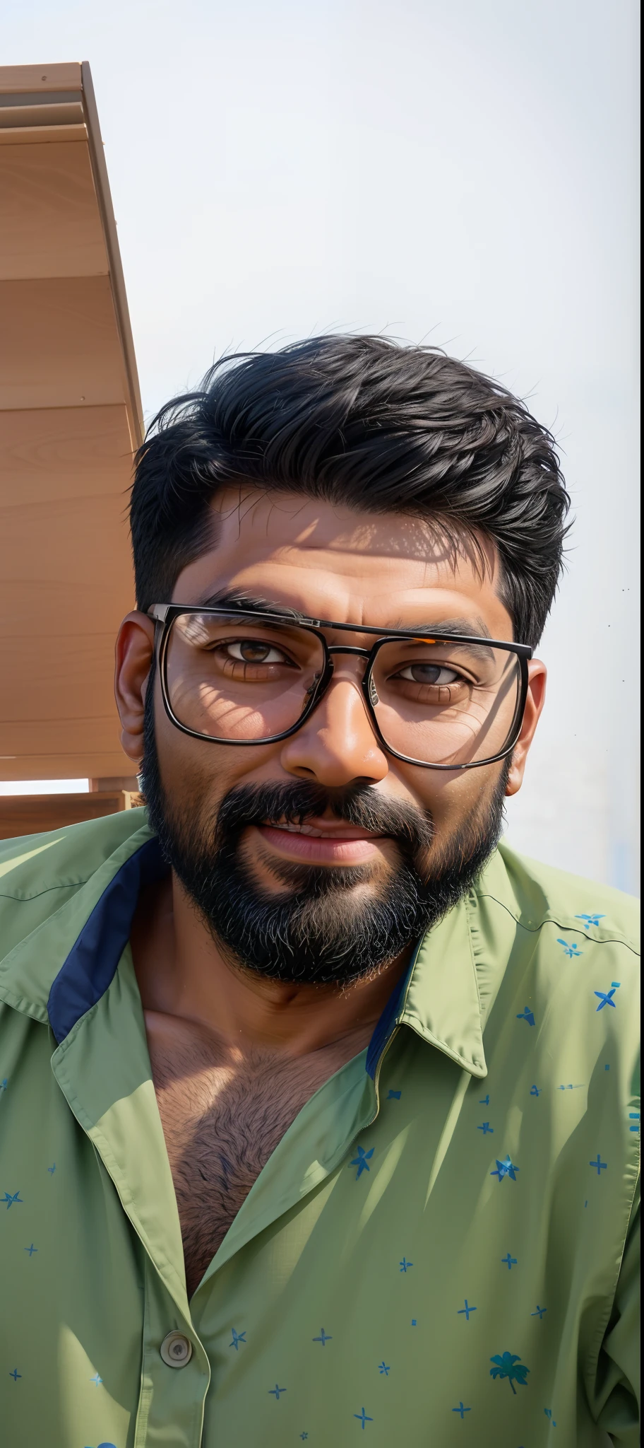 there is a man with glasses and a beard sitting at a table, jayison devadas, taken with sony alpha 9, 8k selfie photograph, taken with sony a7r camera, portrait mode photo, 4 0 years old man, jayison devadas style, shot with sony alpha 1 camera, shot on nikon z9, photo taken with sony a7r camera,looking at viewer, serious,
standingvoutside, beach house, palm trees, blue sky,
extreme detail, hdr, realistic detail, analog,