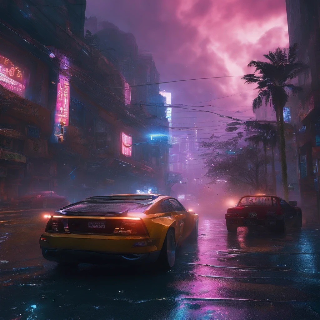 mundo cyberpunk,futuristico, apocalipse, chuva, melancolico, tons de azul, mundo destruido e tecnologico