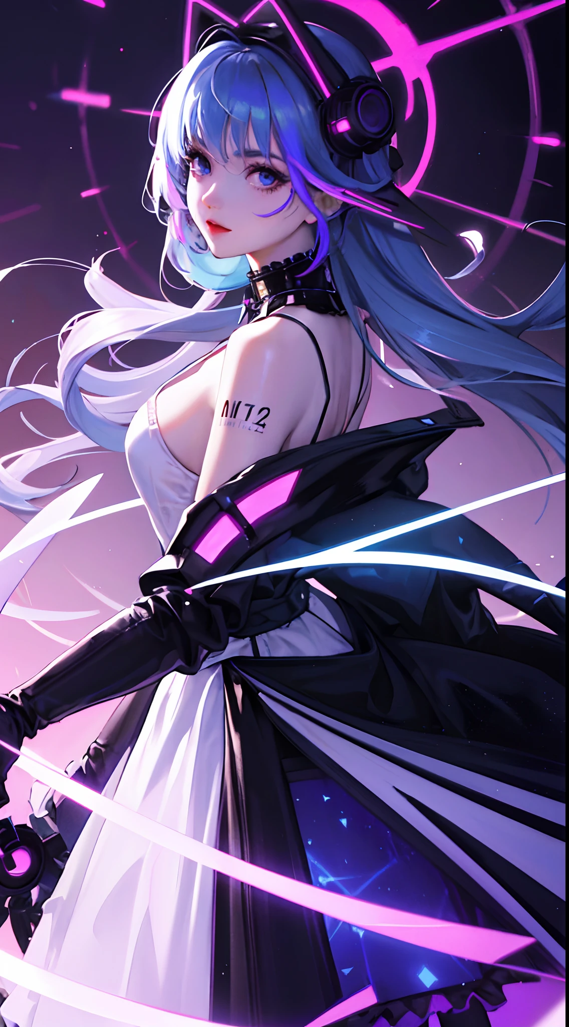 one-girl,Wear a ta dress,cyber punk perssonage,holographic projections,The city of the future,afofuturism,best qualtiy,super detailing,Good atmosphere,delicated,cg render,detail render,(Delicate facial portrayal)(Fine hair portrayal)(highest quality)(Master masterpieces)(High degree of completion)(a sense of atmosphere)8k wallpaper,tmasterpiece,ultra - detailed
