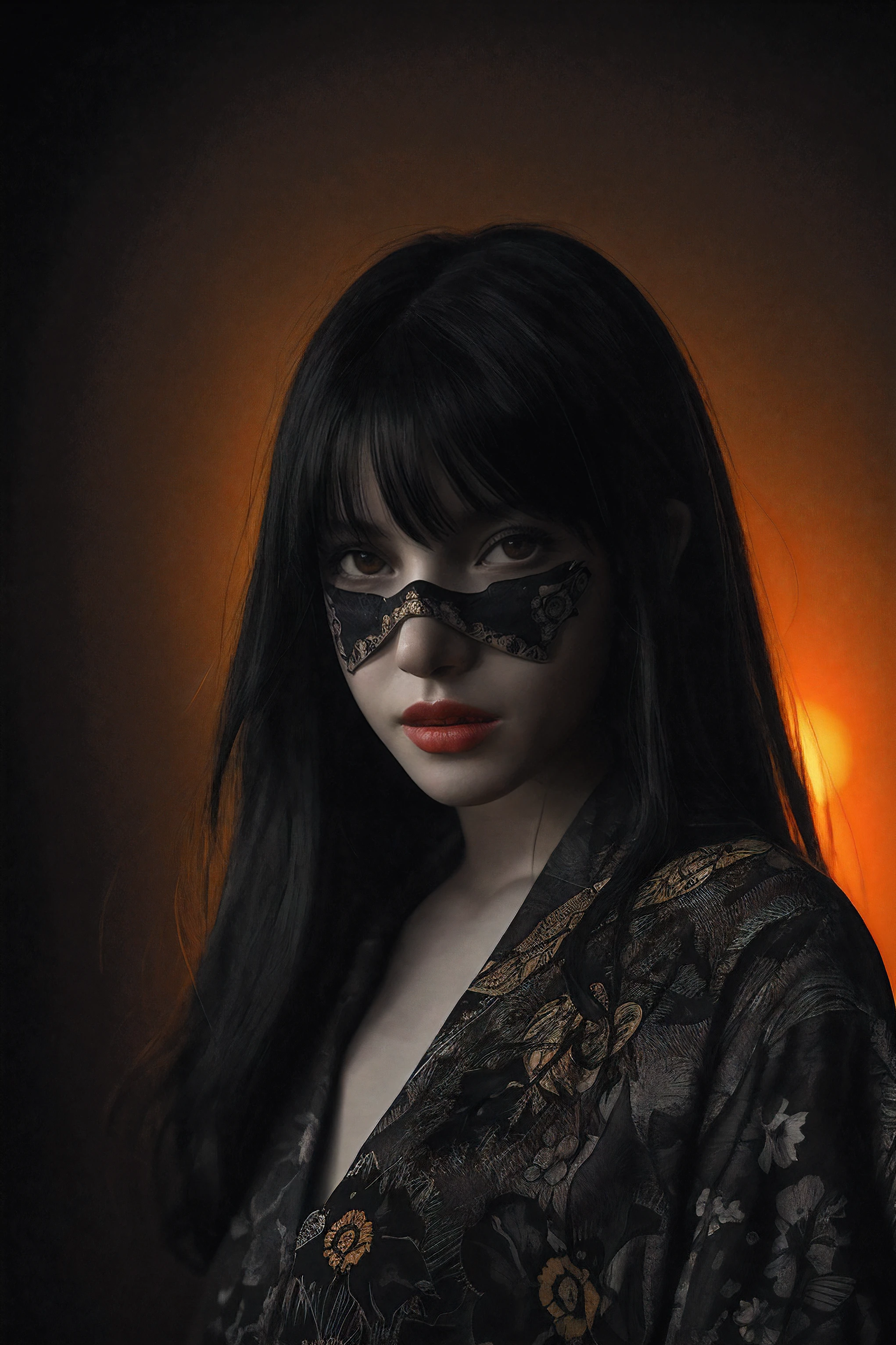 Raw, cinematic shot, (sharp focus:1.5), (photorealistic:1.4), twilight lighting, volumetric lighting, ultra high res, 16K,dramatic lighting, abstract backgrounds：1.5）（zentangle，datura，Tangles，entangled：0.7）Kitsune witch，kitsune mask，Haori jacket, foxfire spell, fox family, transformation, depth of field, Fantastical Atmosphere, The most beautiful form of chaos, ellegance, Dark theme of Fauvist design, Flower of Death, Flowers of ecstasy