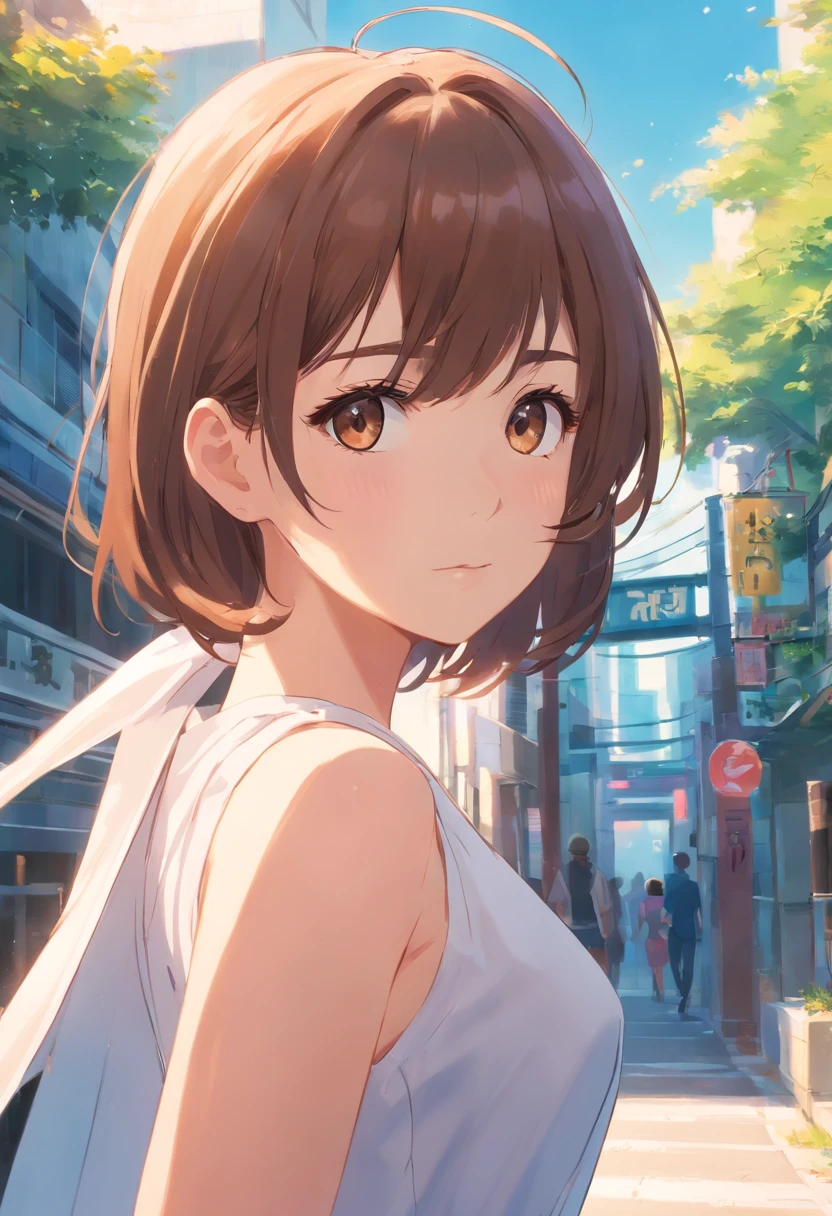 La mejor calidad, Altas Resoluciones, , 1Mujer, mujer madura, Pechos grandes, Vestido blanco, Brown hair, Ojos rosados.