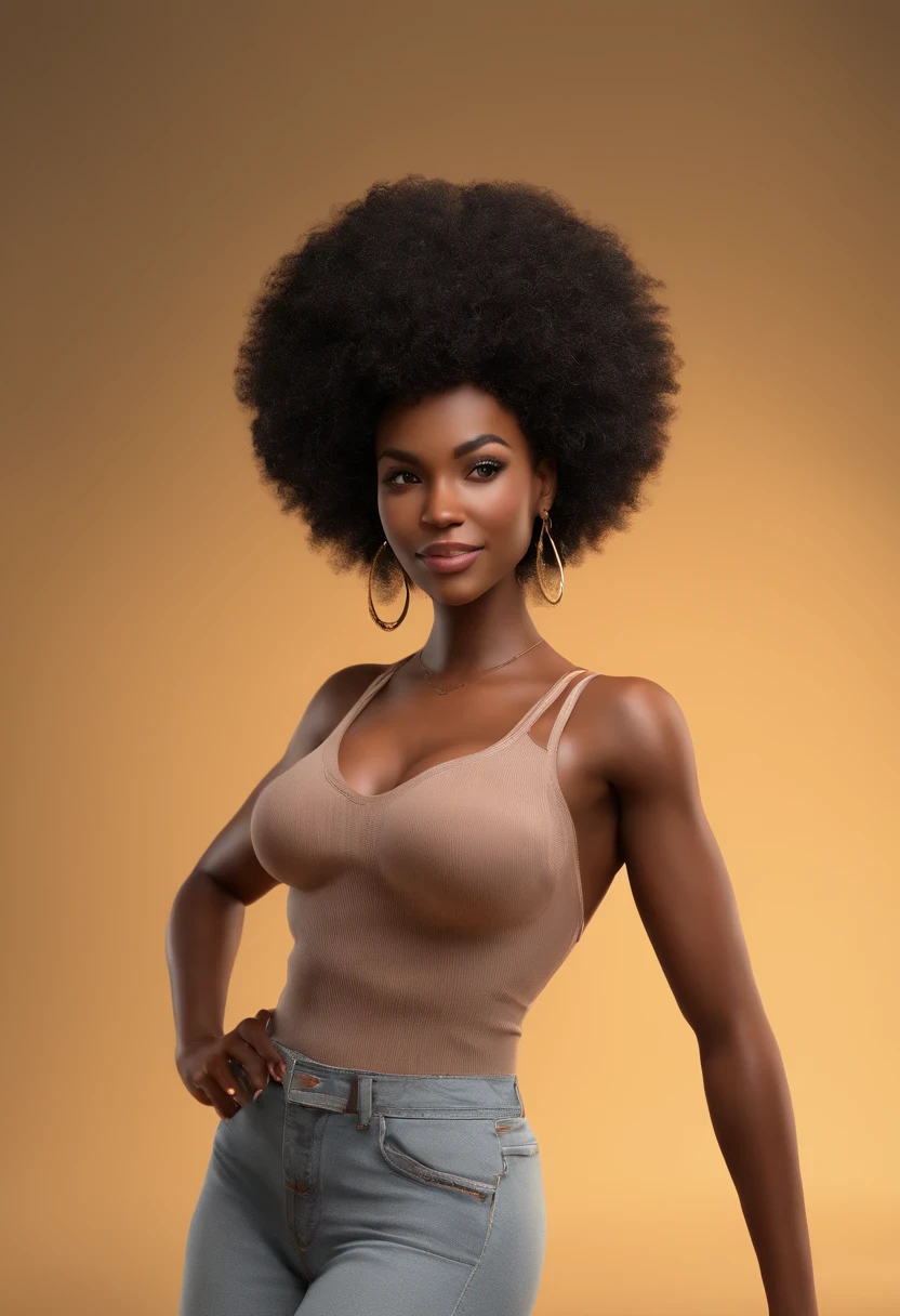 Black Jamaican woman in bra, big Afro