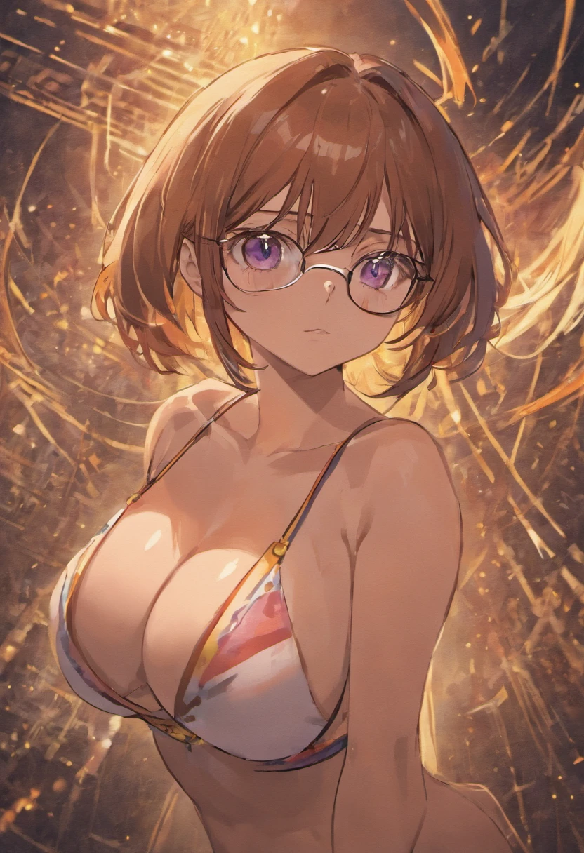 Brunette girl with glasses and large breasts