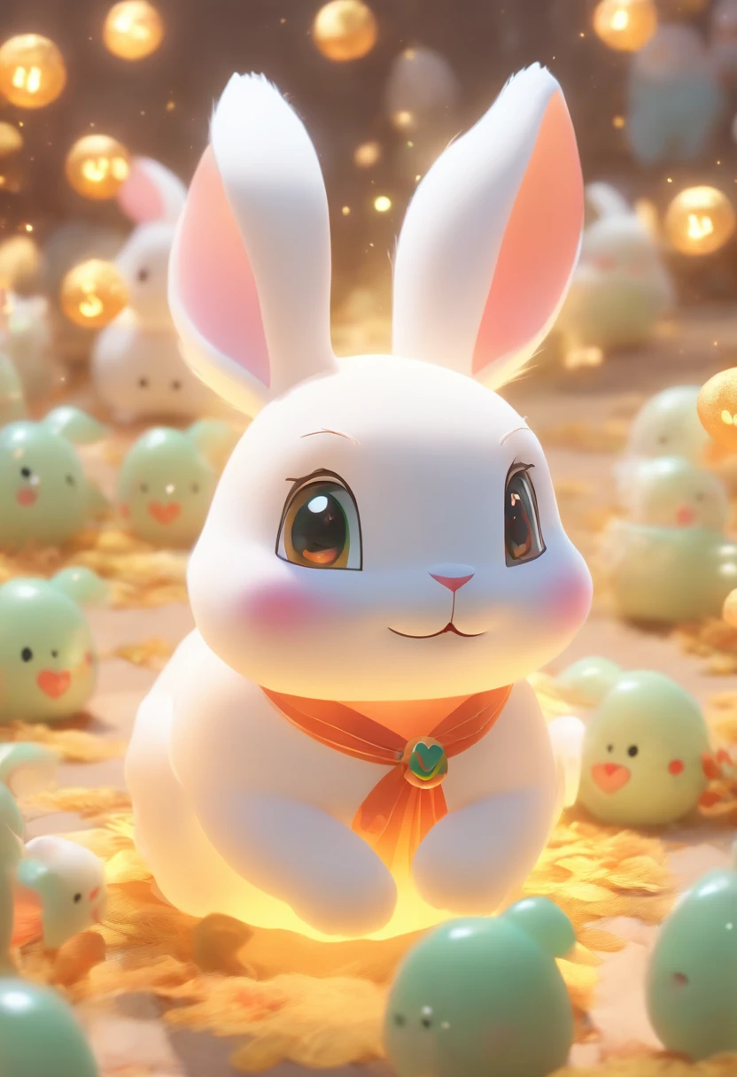 A very cute Jade Rabbit, Mid-Autumn Festival atmosphere, silk, (smooth texture), (don't feel fluky), white body, sitting on the ground, looking up, 3D, C4D, blender, octane rendering, simple background, (white background :1.5), soft color masterpiece, soft material, best quality, super detail, high quality, 4K --ar 3:4 --niji 5