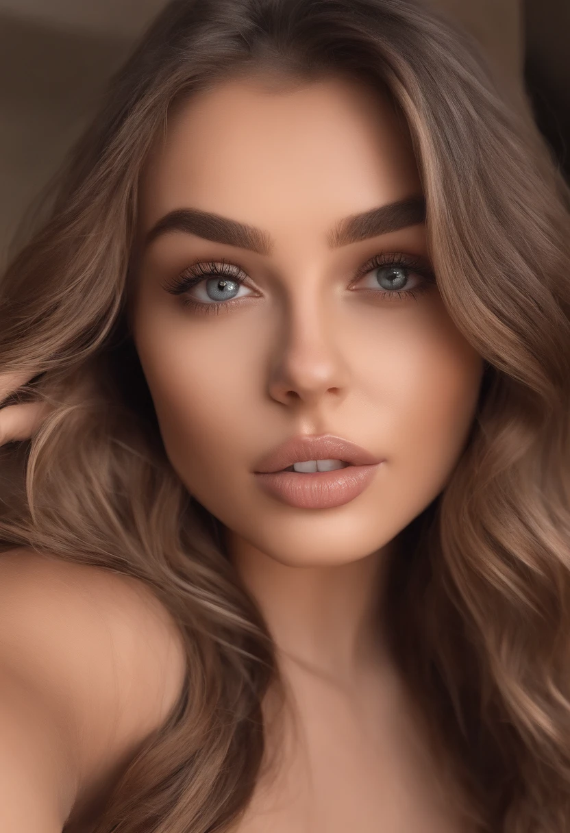 sexy girl with brown eyes, ultra realistic, meticulously detailed, portrait of sophie mudd, brown hair and big eyes, selfie of a young woman, bedroom eyes, violet myers, no makeup, natural makeup, looking directly at the camera, face with artgram, subtle makeup, stunning standing full body photo, in white underwear, medium size bust and cleavage